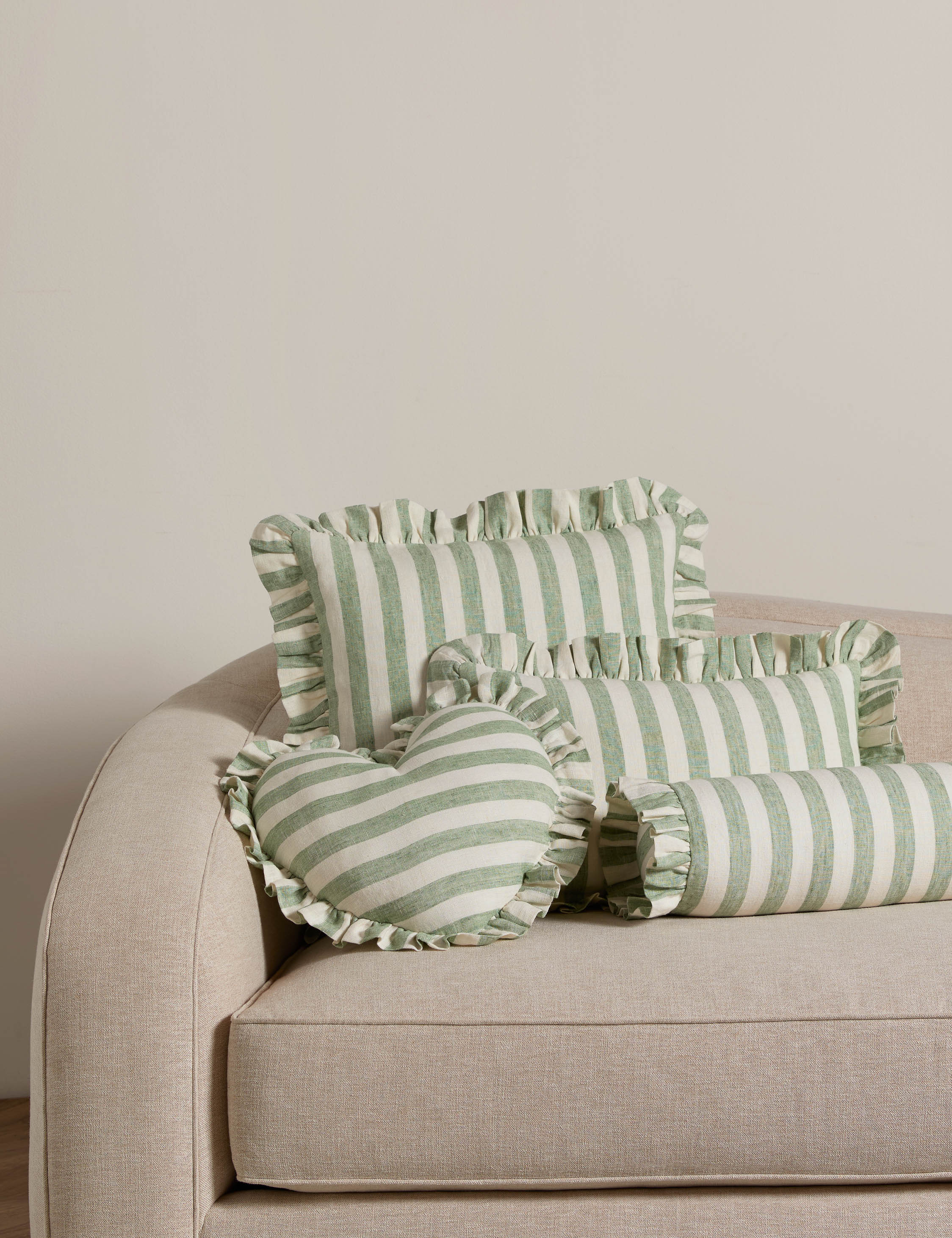Amara Ruffle Pillow | Linen, Striped Design