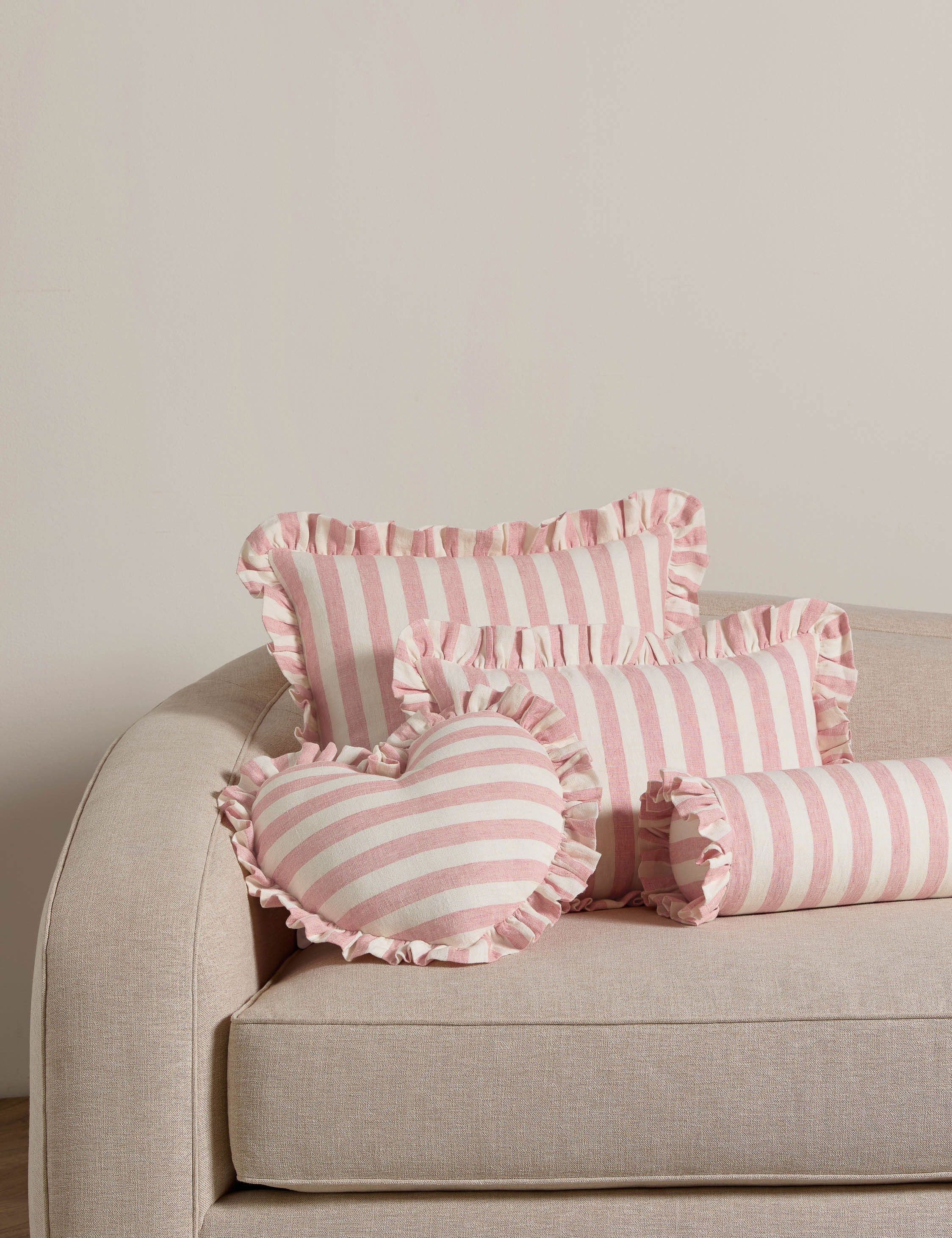 Bello Linen Bolster Pillow | Striped Design, Ruffled Ends