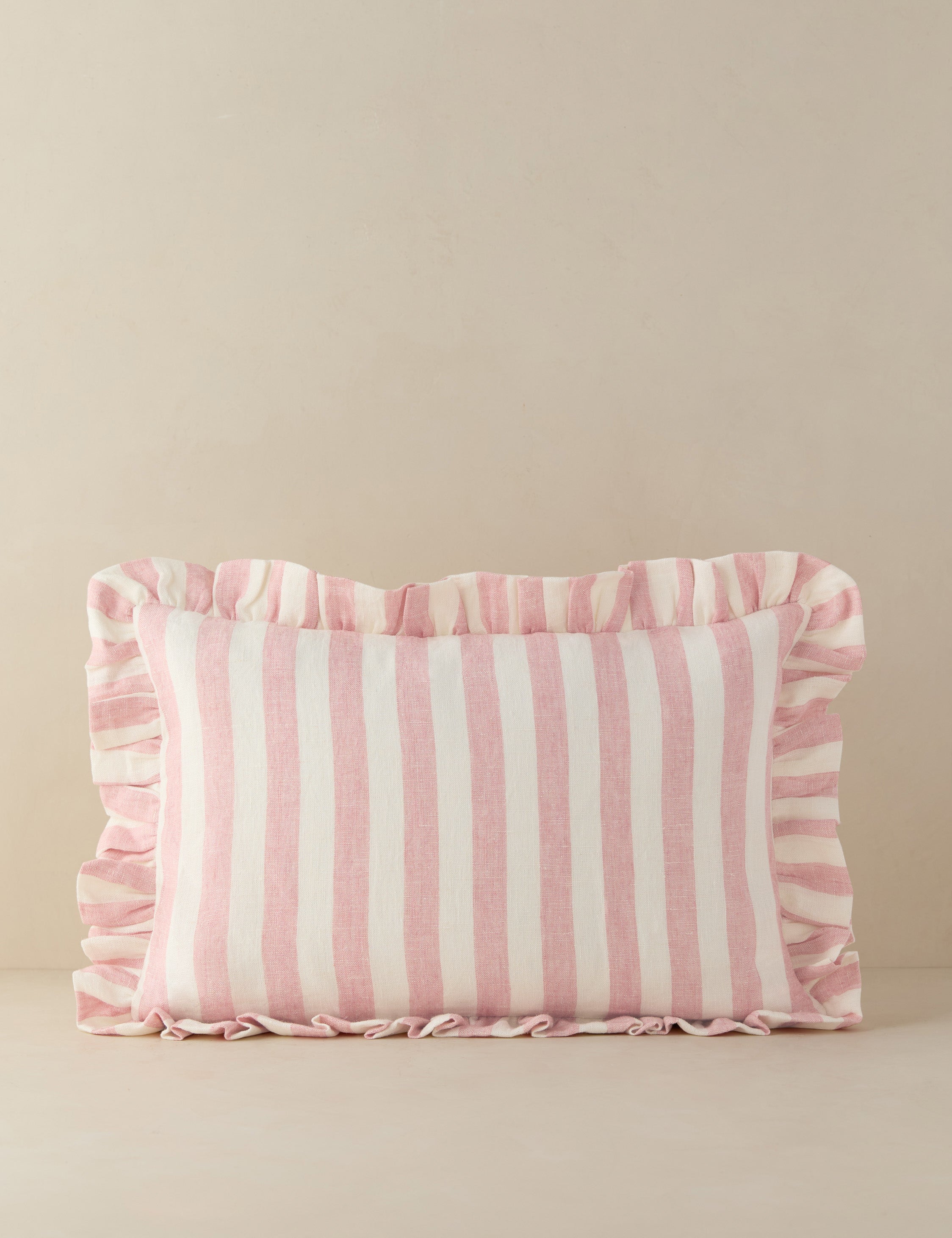 Amara Ruffle Pillow | Linen, Striped Design