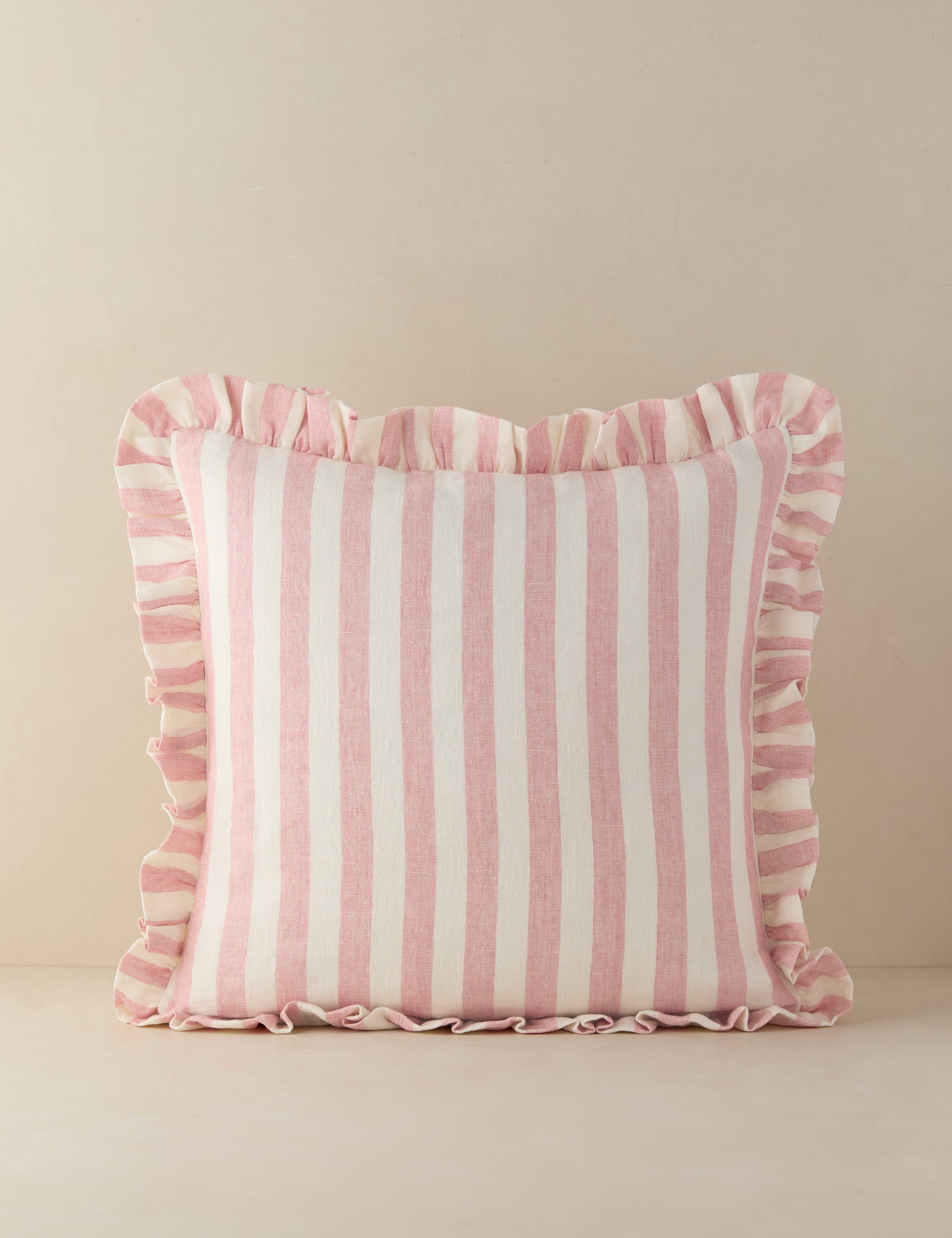 Amara Ruffle Pillow | Linen, Striped Design