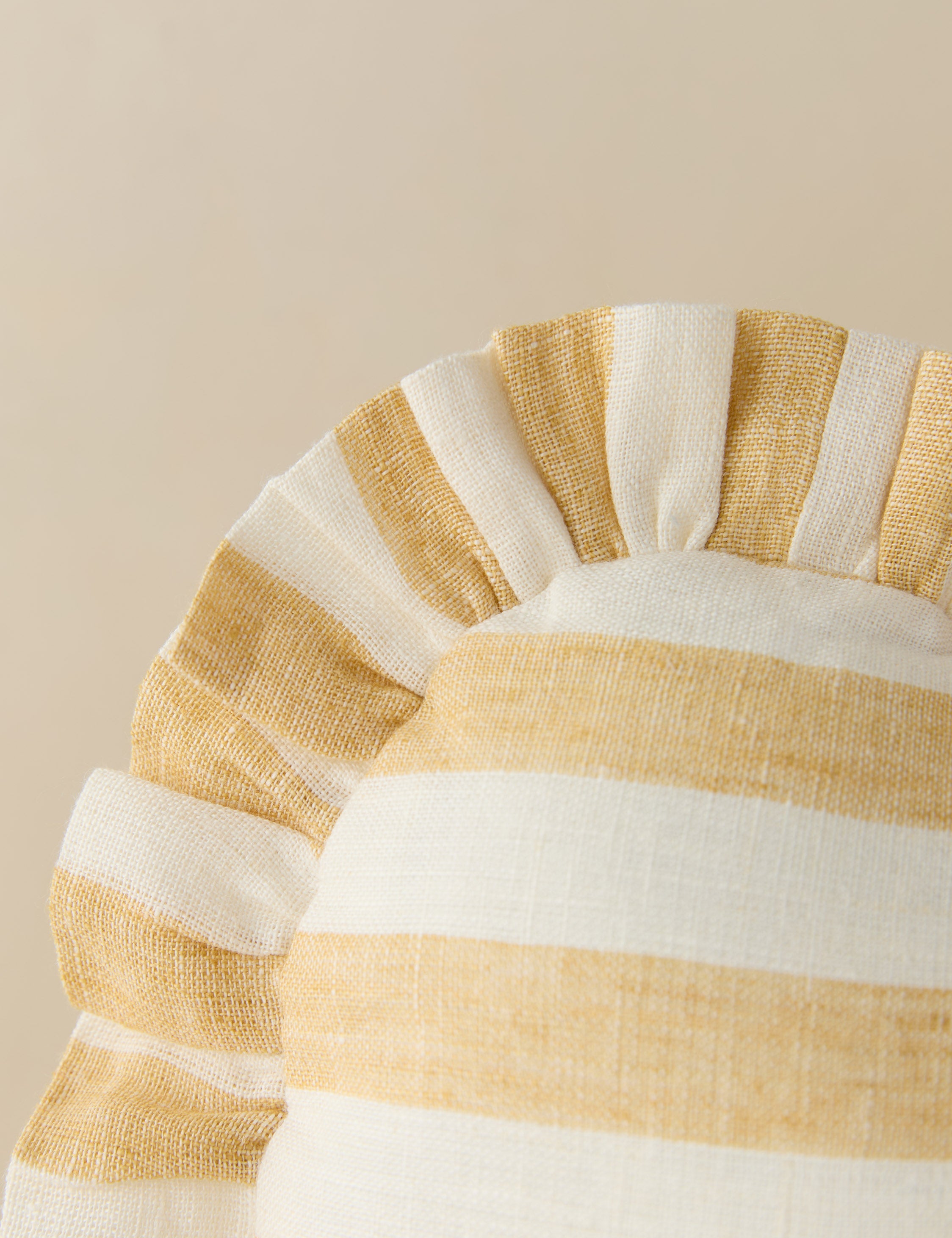 Bela Linen Heart Pillow | Striped Design with Ruffled Flange