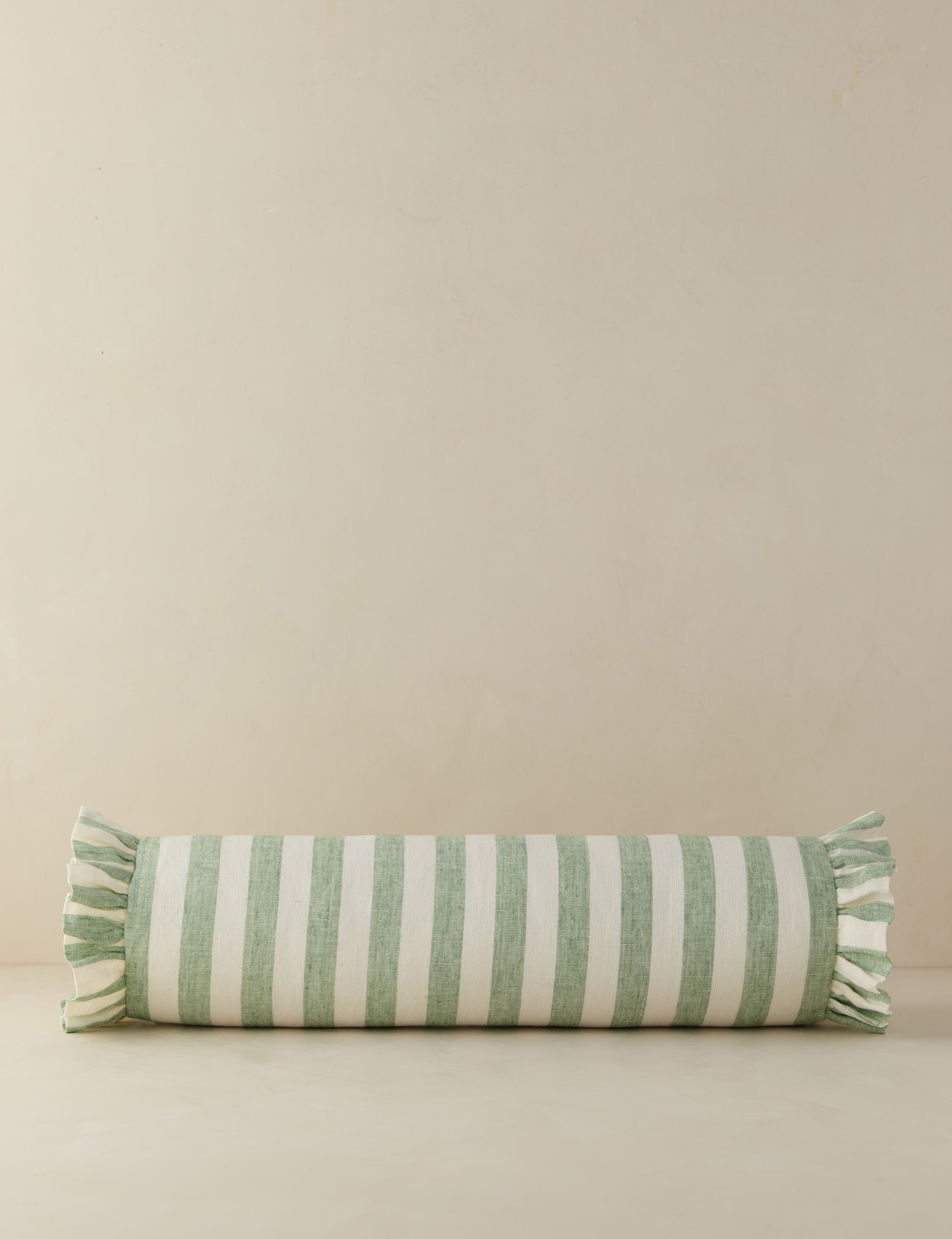 Bello Linen Bolster Pillow | Striped Design, Ruffled Ends