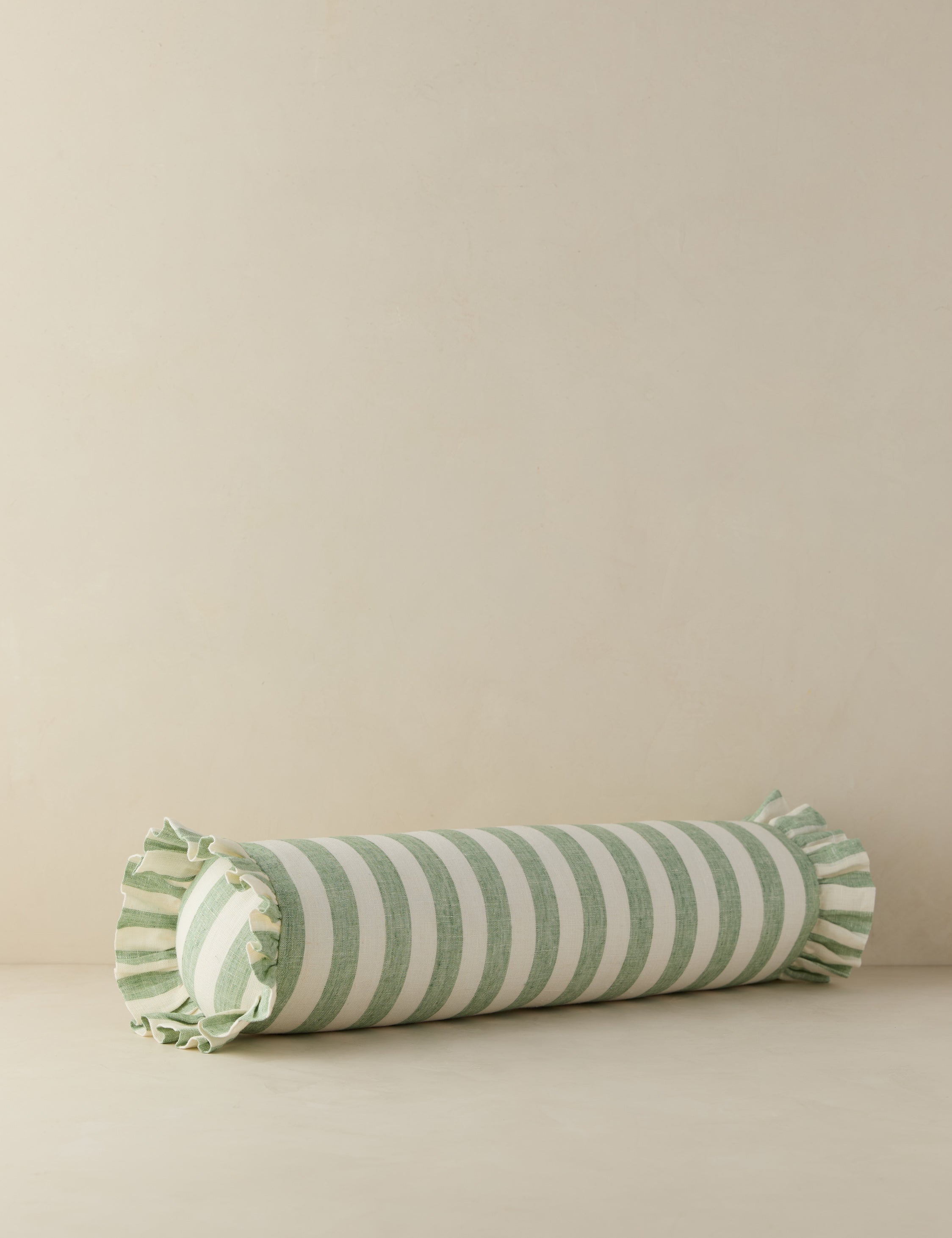 Bello Linen Bolster Pillow | Striped Design, Ruffled Ends