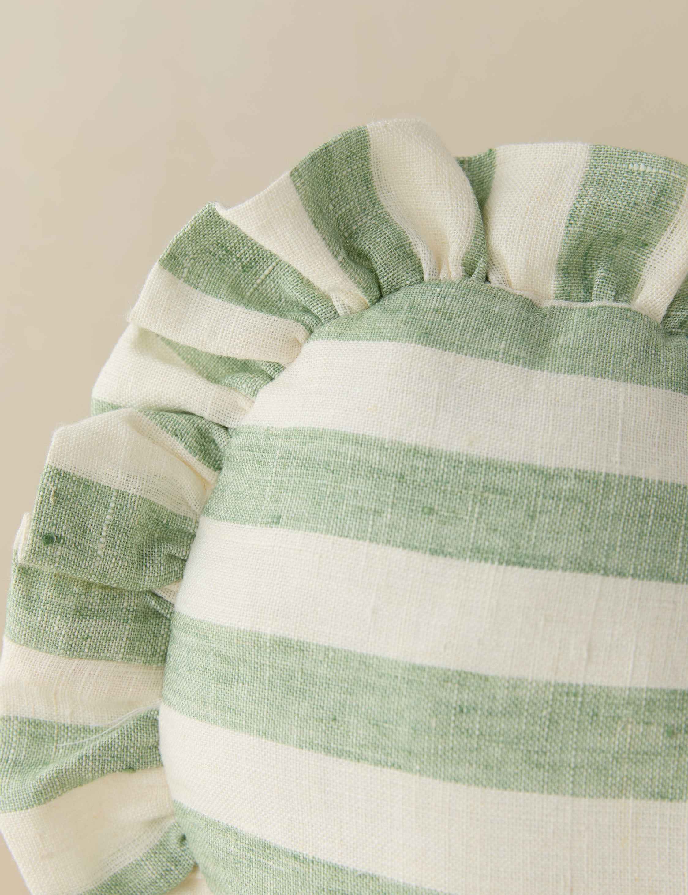 Bela Linen Heart Pillow | Striped Design with Ruffled Flange