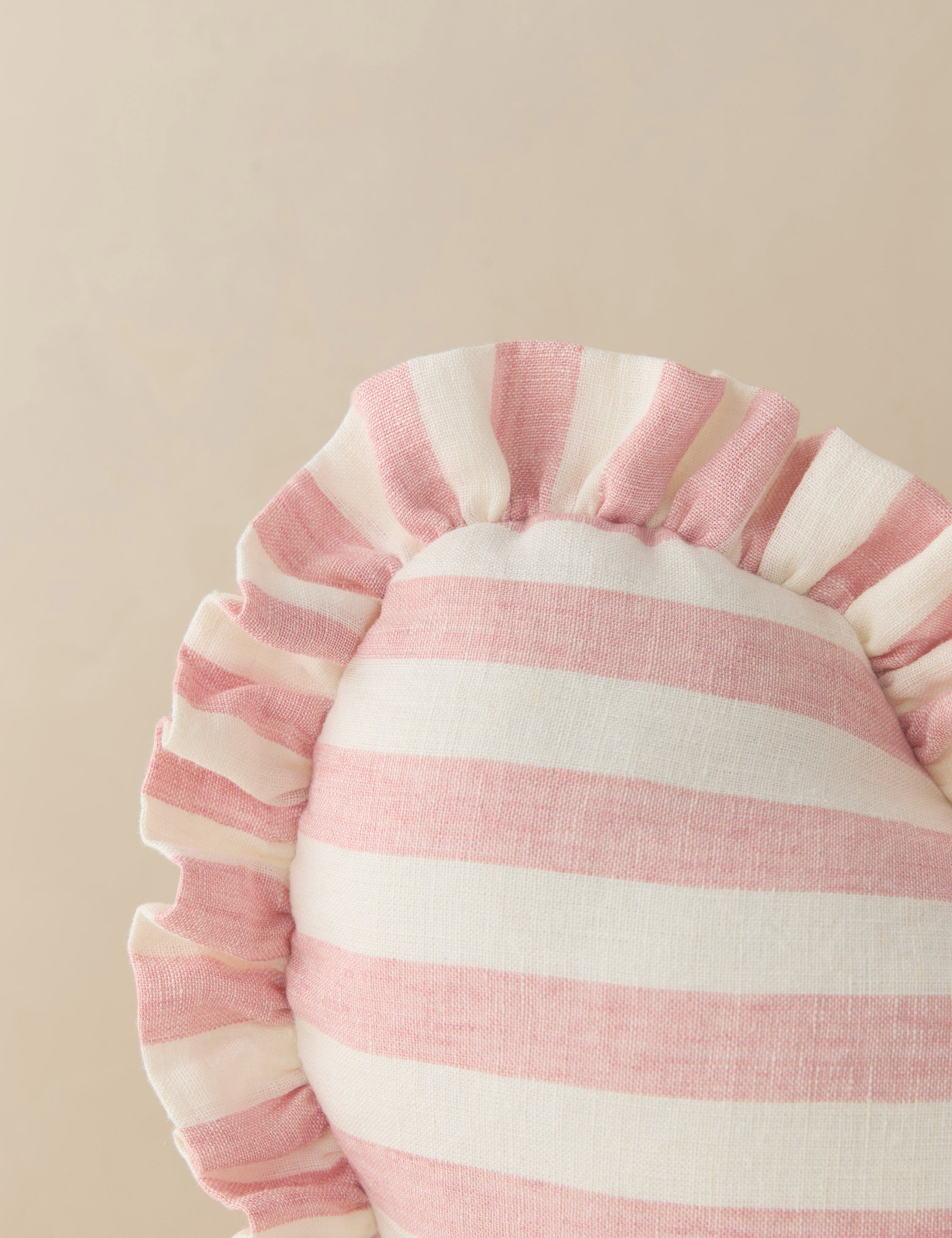 Bela Linen Heart Pillow | Striped Design with Ruffled Flange