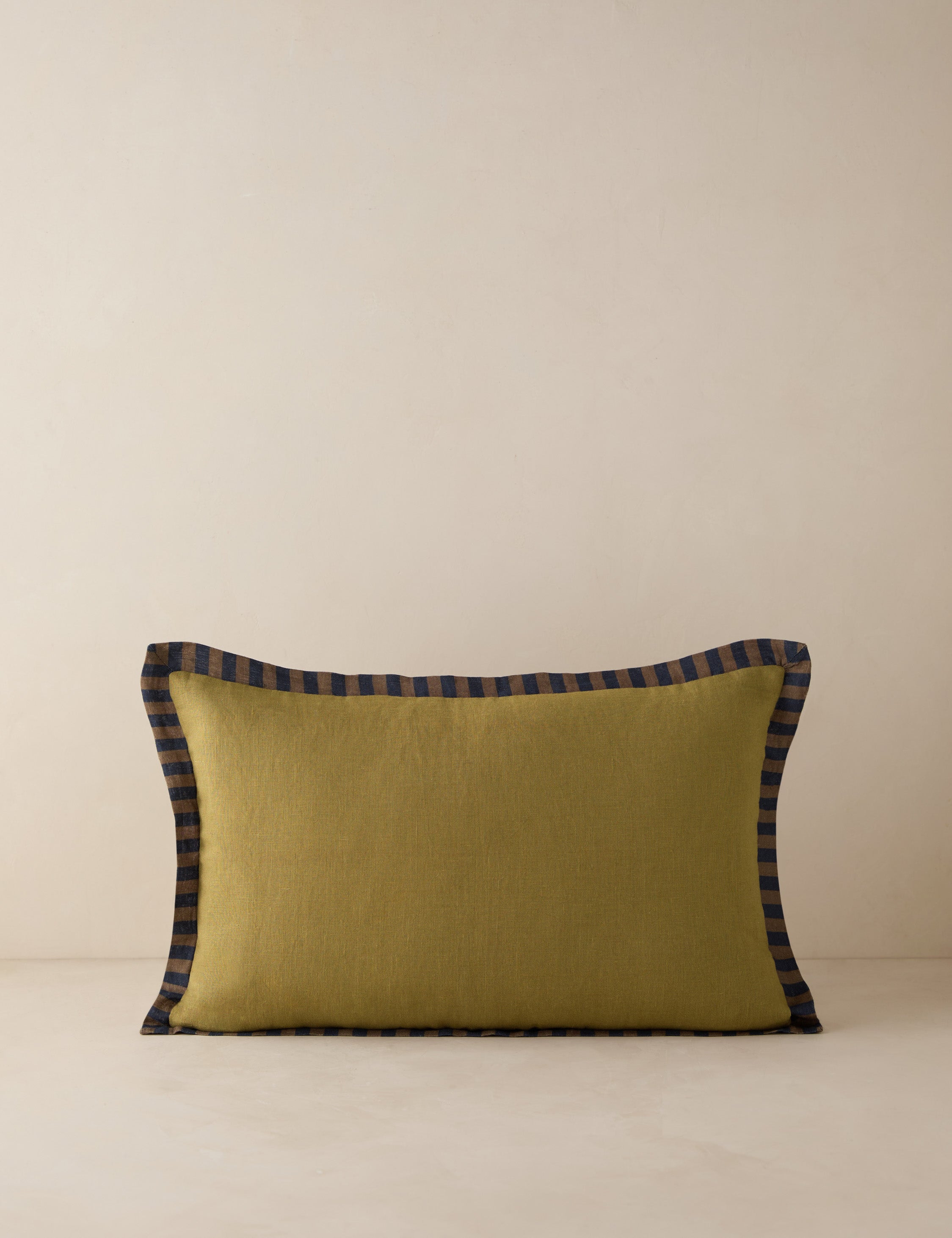 Raya Throw Pillow | Natural Linen, Striped Border