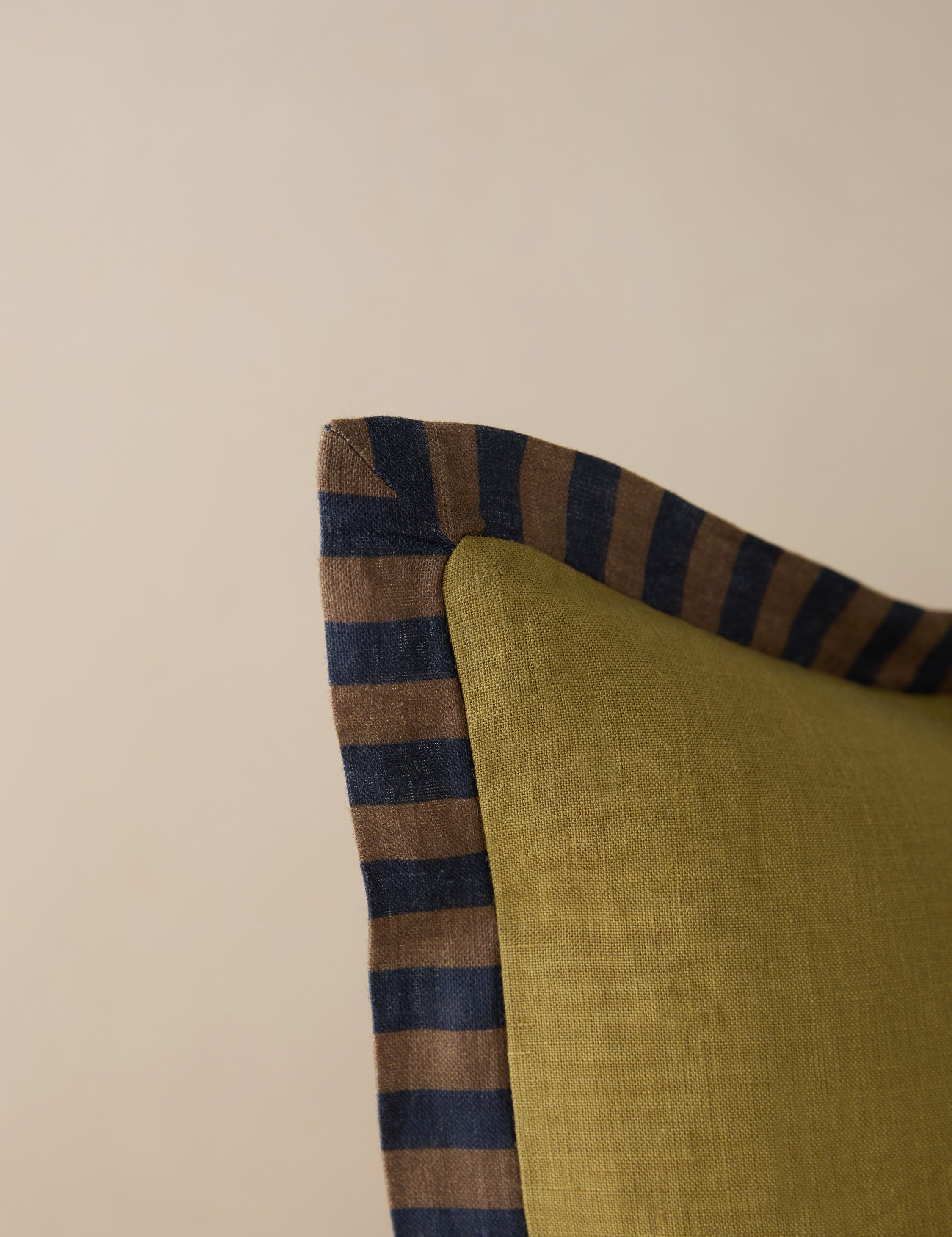 Raya Throw Pillow | Natural Linen, Striped Border