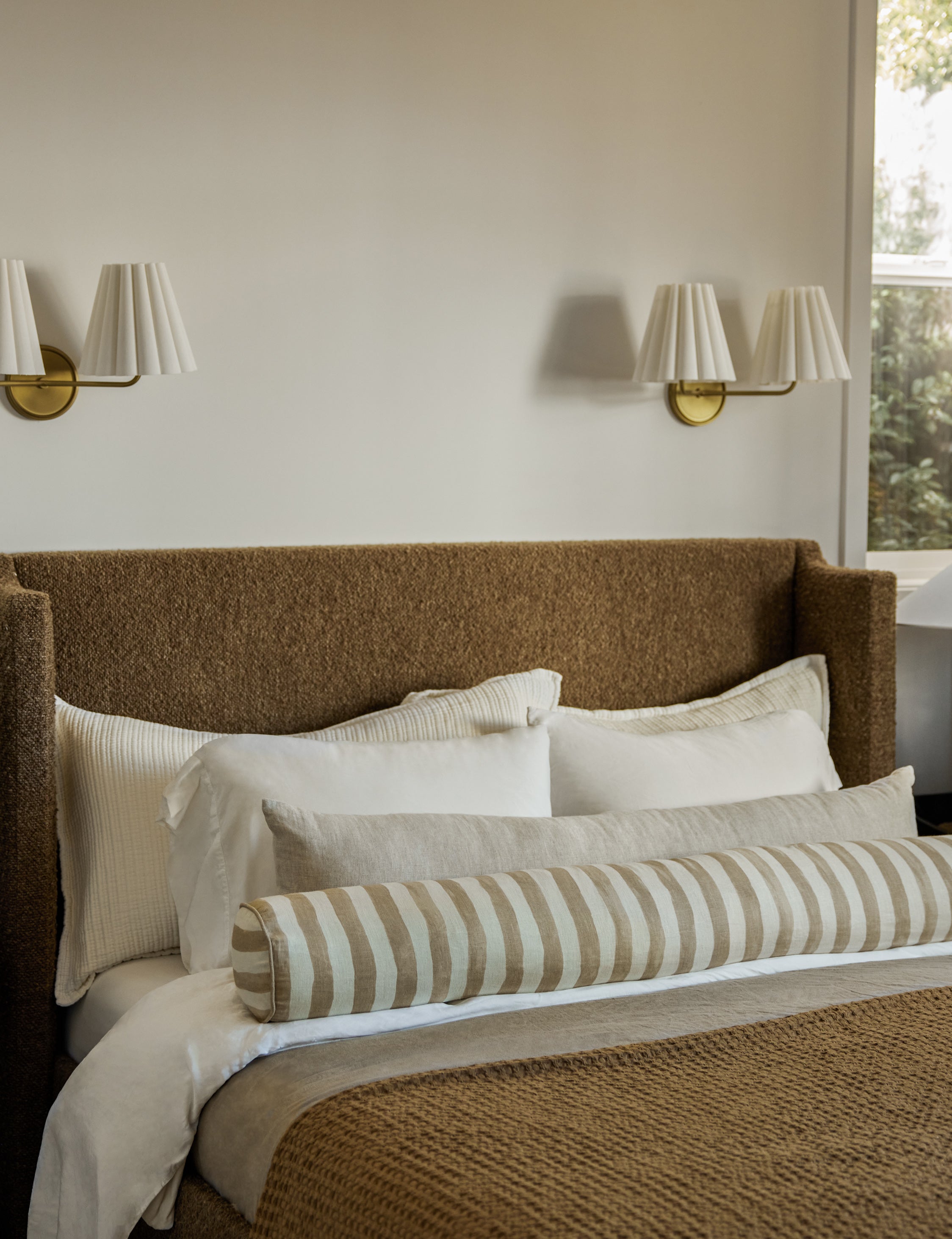Bello Long Bolster Pillow | Painterly Stripe Linen Design