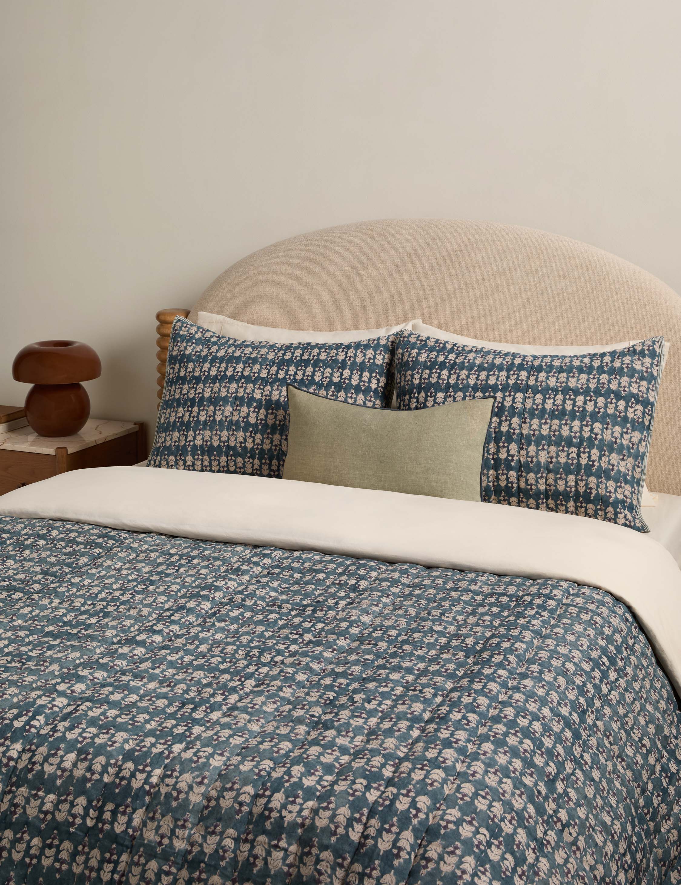 Bela Quilt | Linen Cotton Blend, Floral Block Print