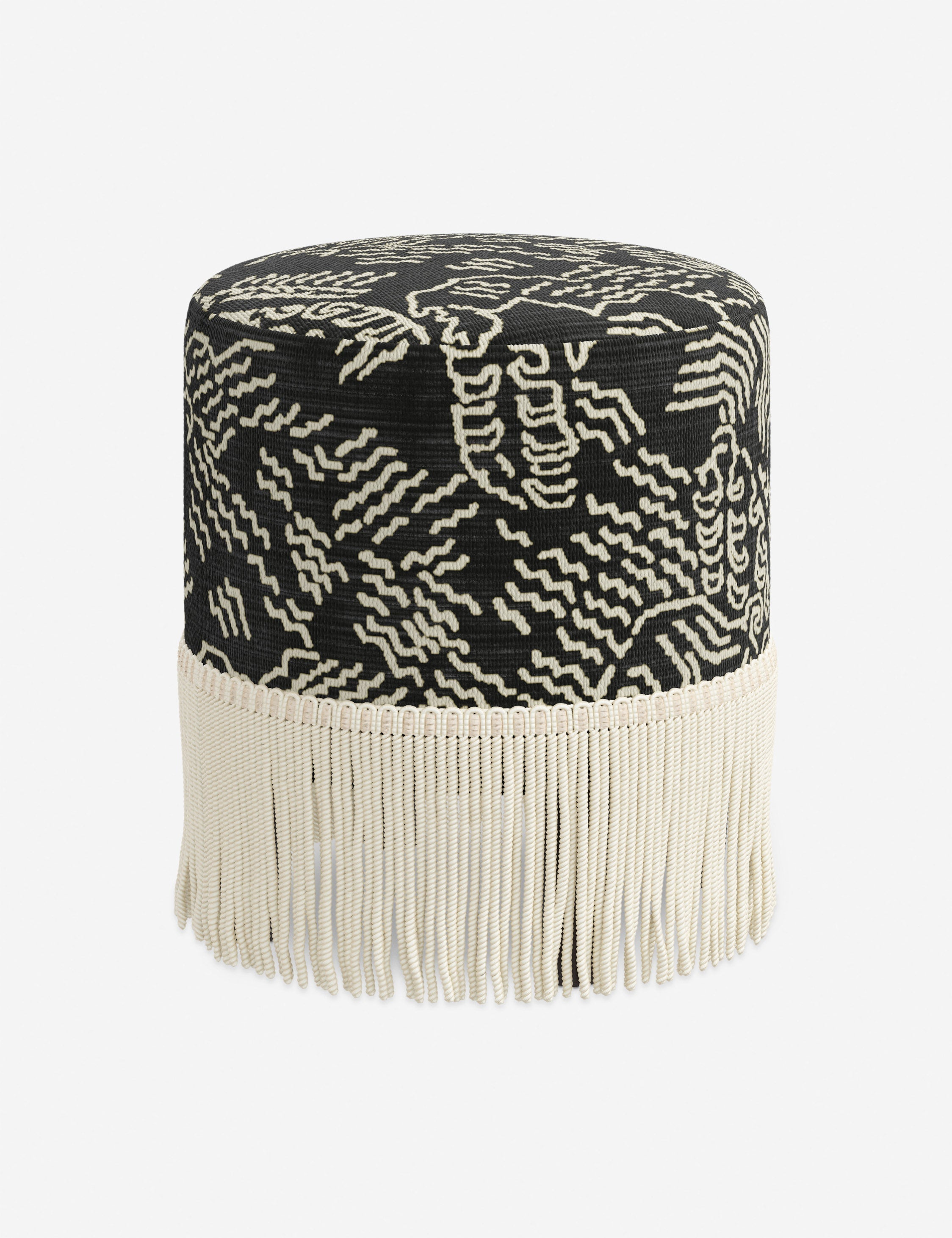Aura Round Ottoman | Fringe Trim, Custom Upholstery