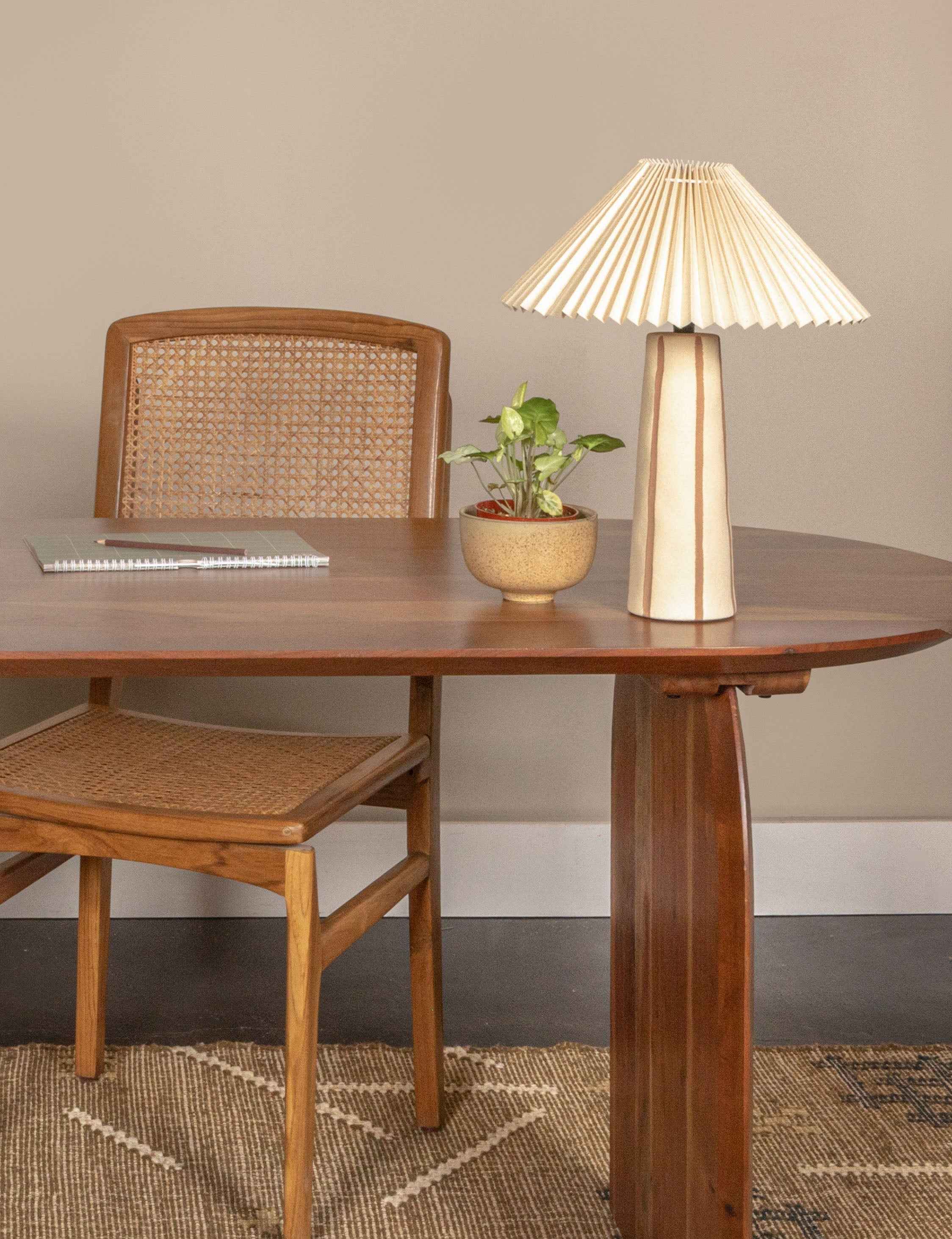 Bela Table Lamp | Hand-Painted Stripes, Pleated Shade