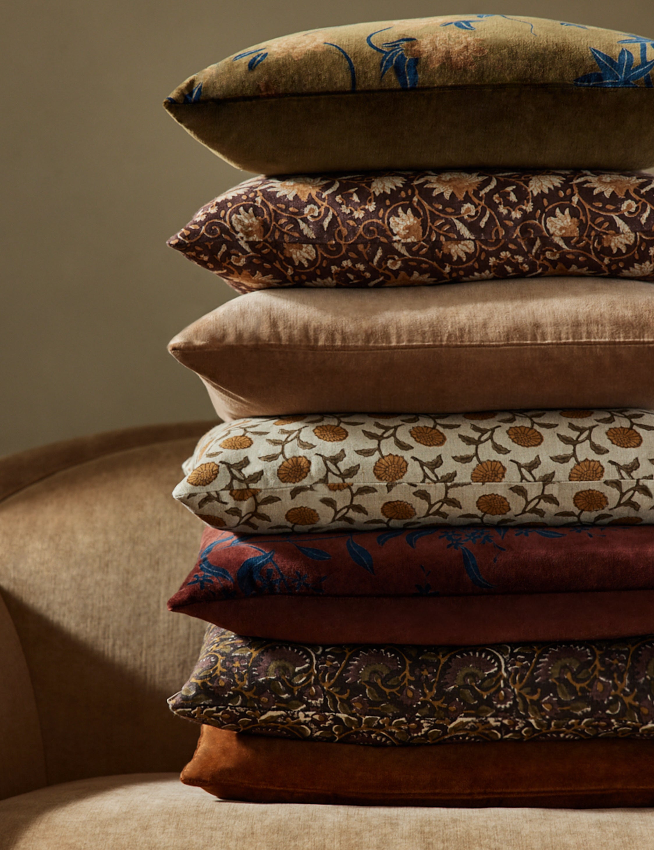 Riva Velvet Pillow | Floral Print, Rich Palette