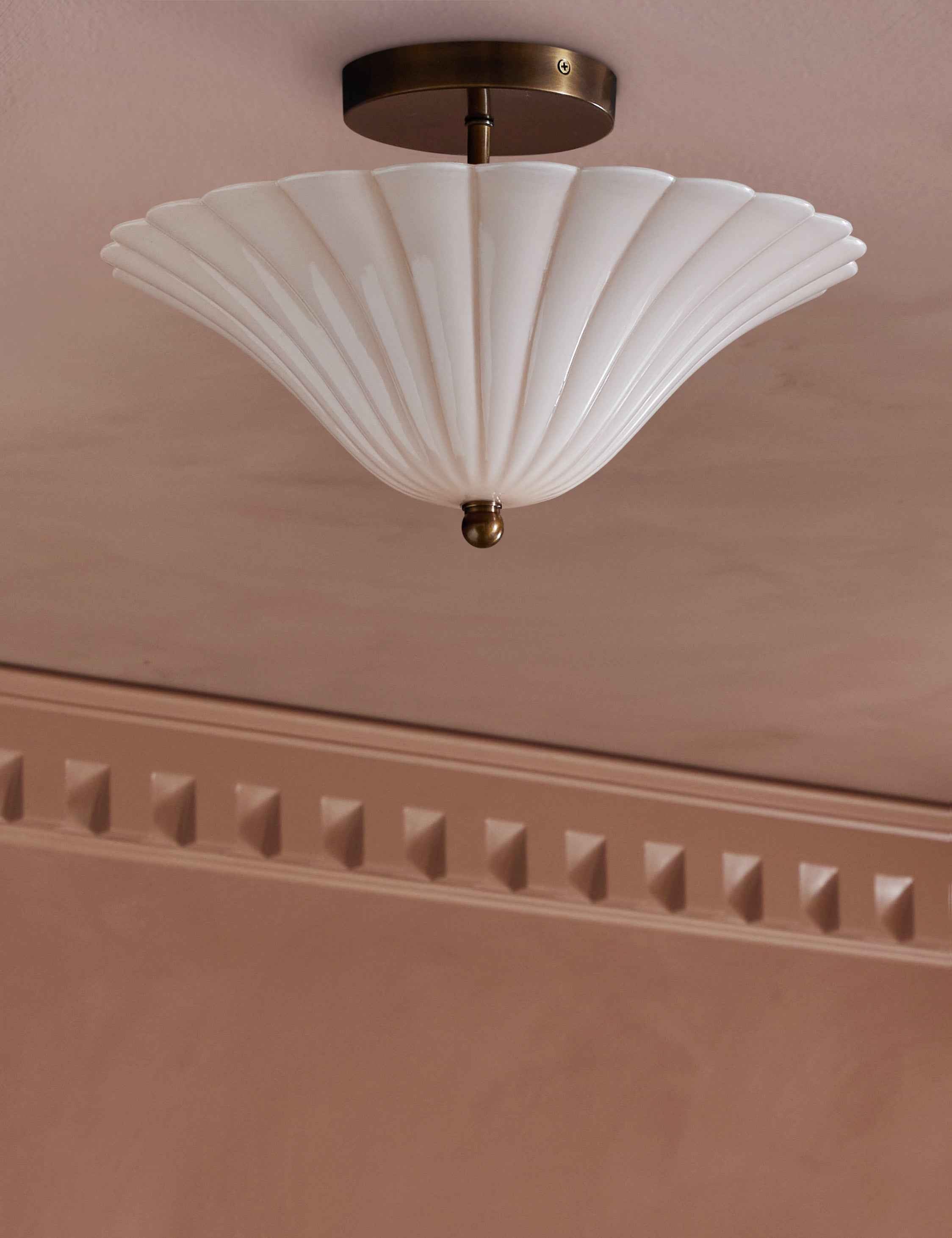 Glenwood Flush Mount Light | Scalloped Glass, Brass Accents