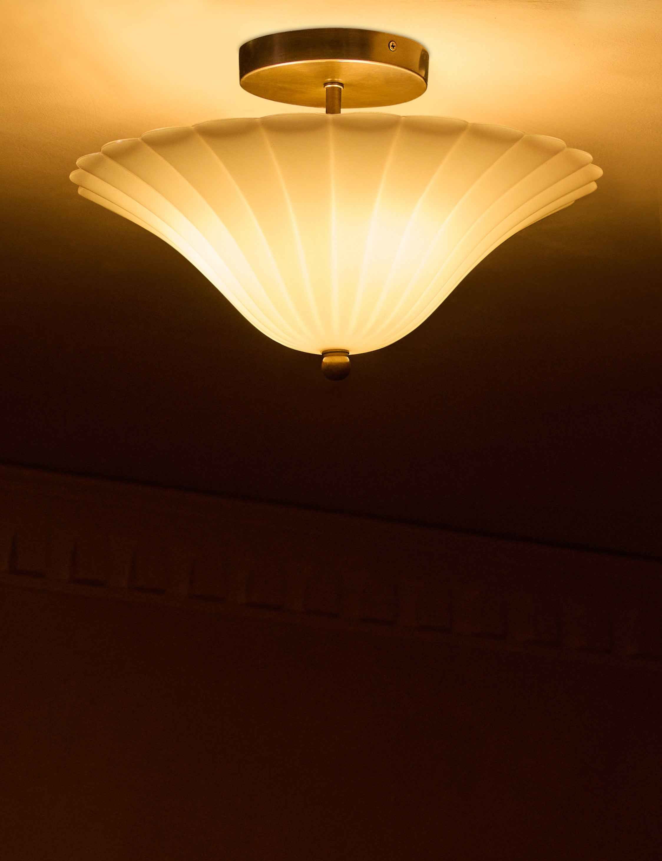 Glenwood Flush Mount Light | Scalloped Glass, Brass Accents