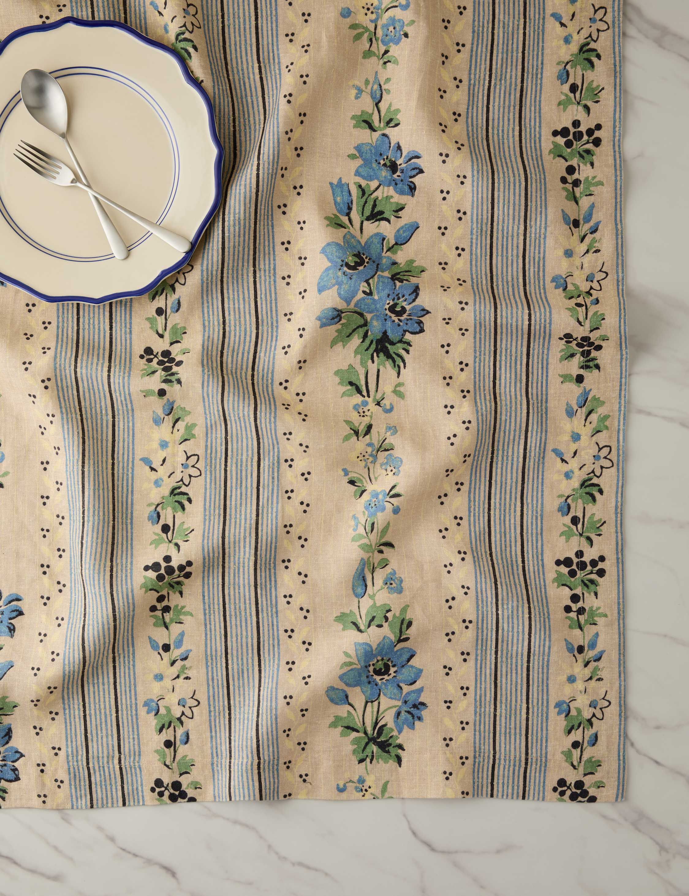 Briar Tablecloth | Floral Stripe, Soft Blue and Green