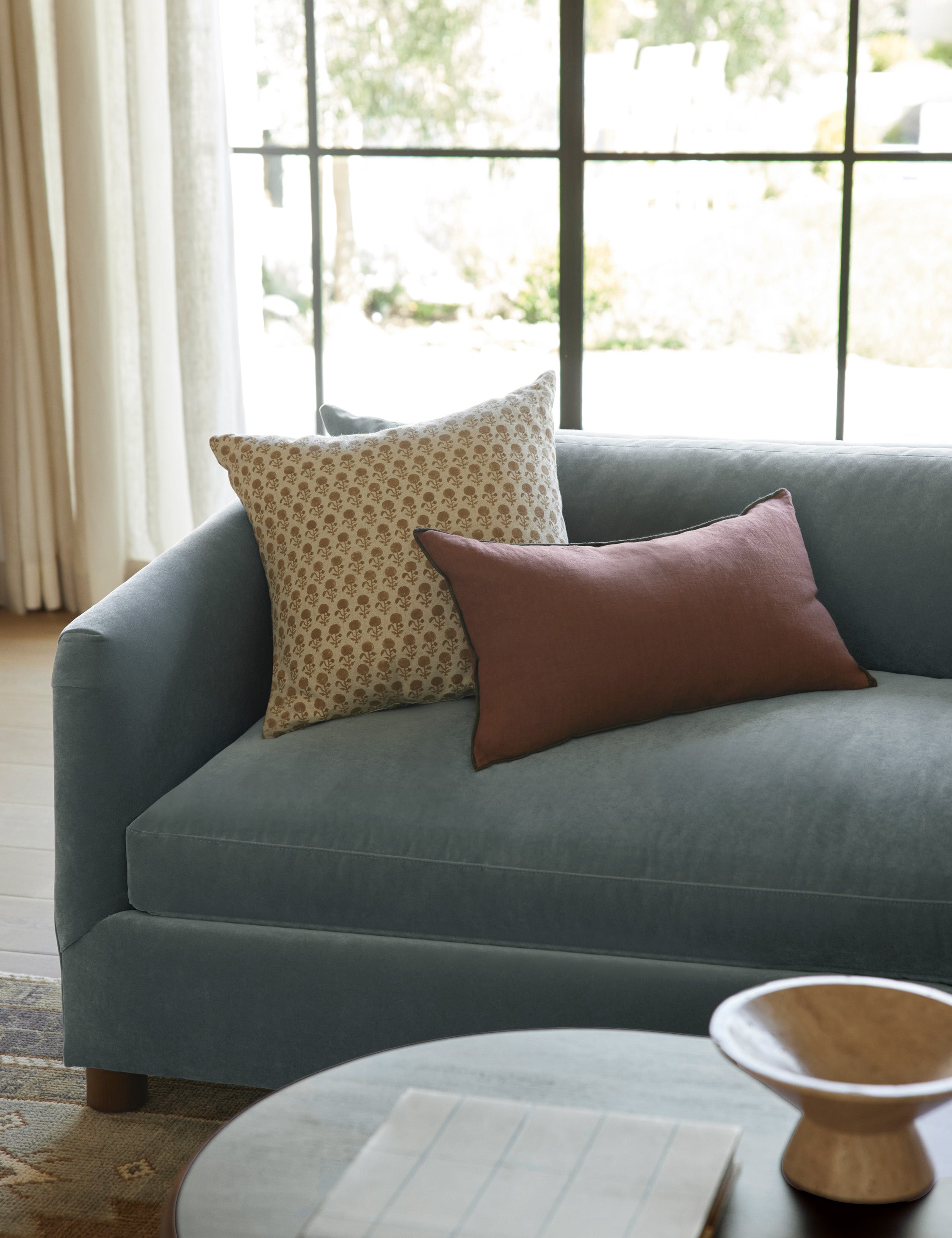 Mira Linen Pillow | Handmade Block Print, Floral Design