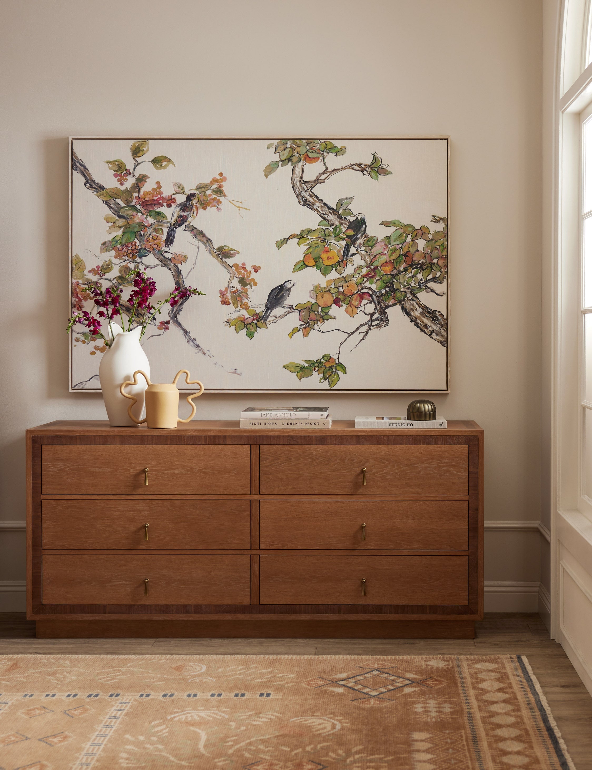 Bela 6-Drawer Dresser | Inlaid Wood Accents, Vintage Metal Pulls
