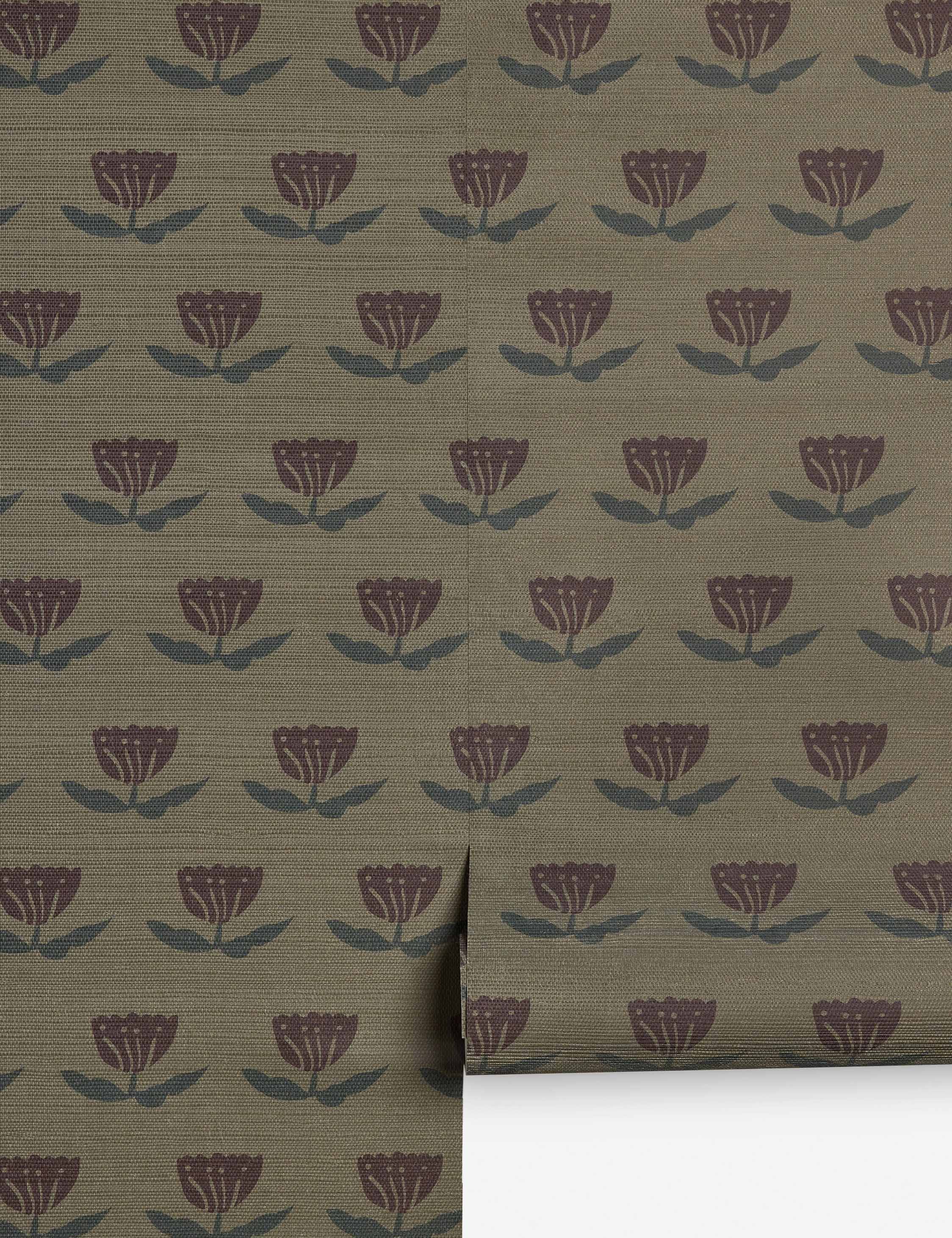 Juno Grasscloth Wallpaper | Hand-Sketched Floral Design