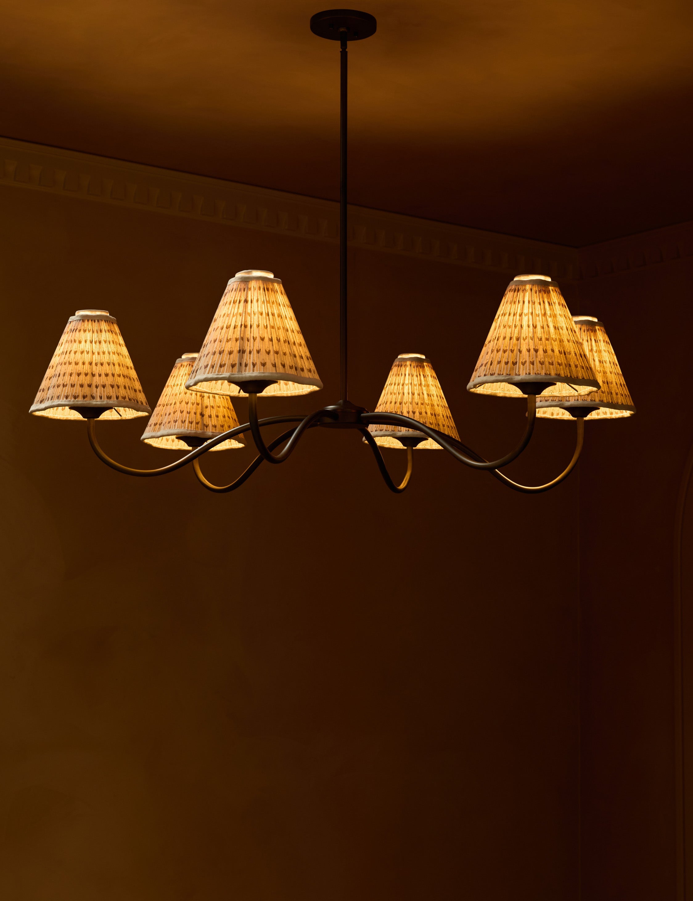 Juno Chandelier | Floral Print Pleated Shades