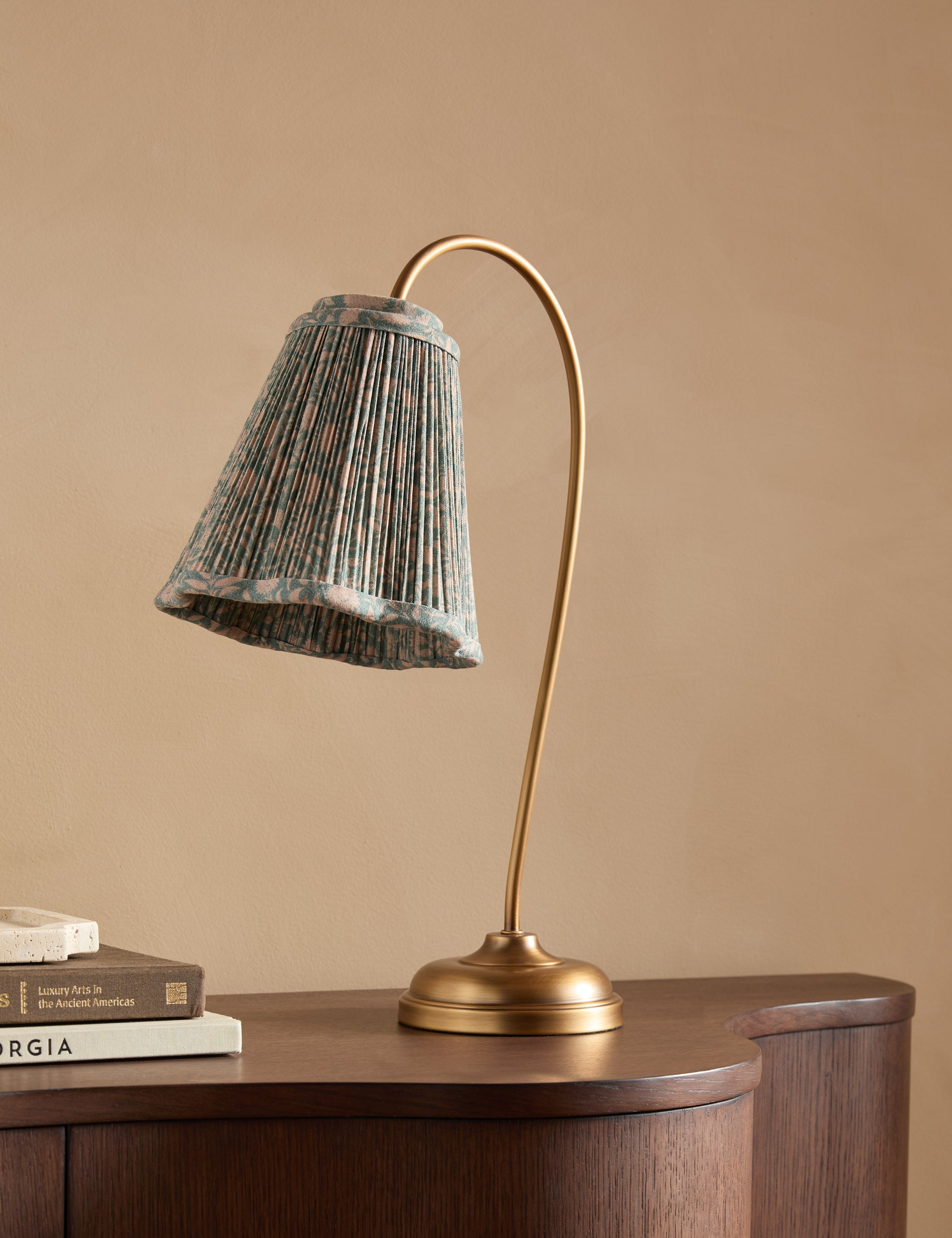 Juno Desk Lamp | Gooseneck Design, Floral Pleated Shade