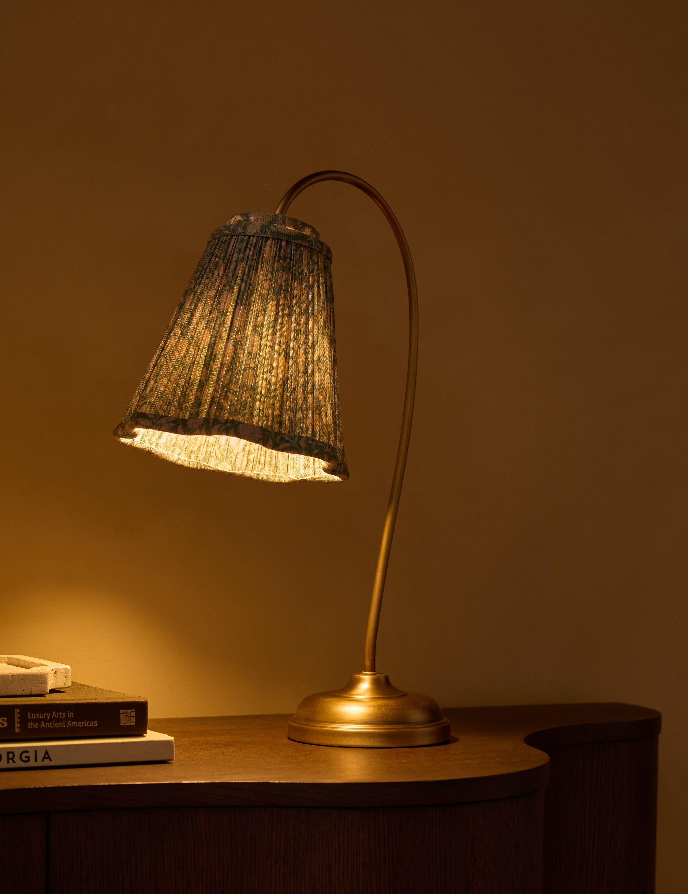 Juno Desk Lamp | Gooseneck Design, Floral Pleated Shade