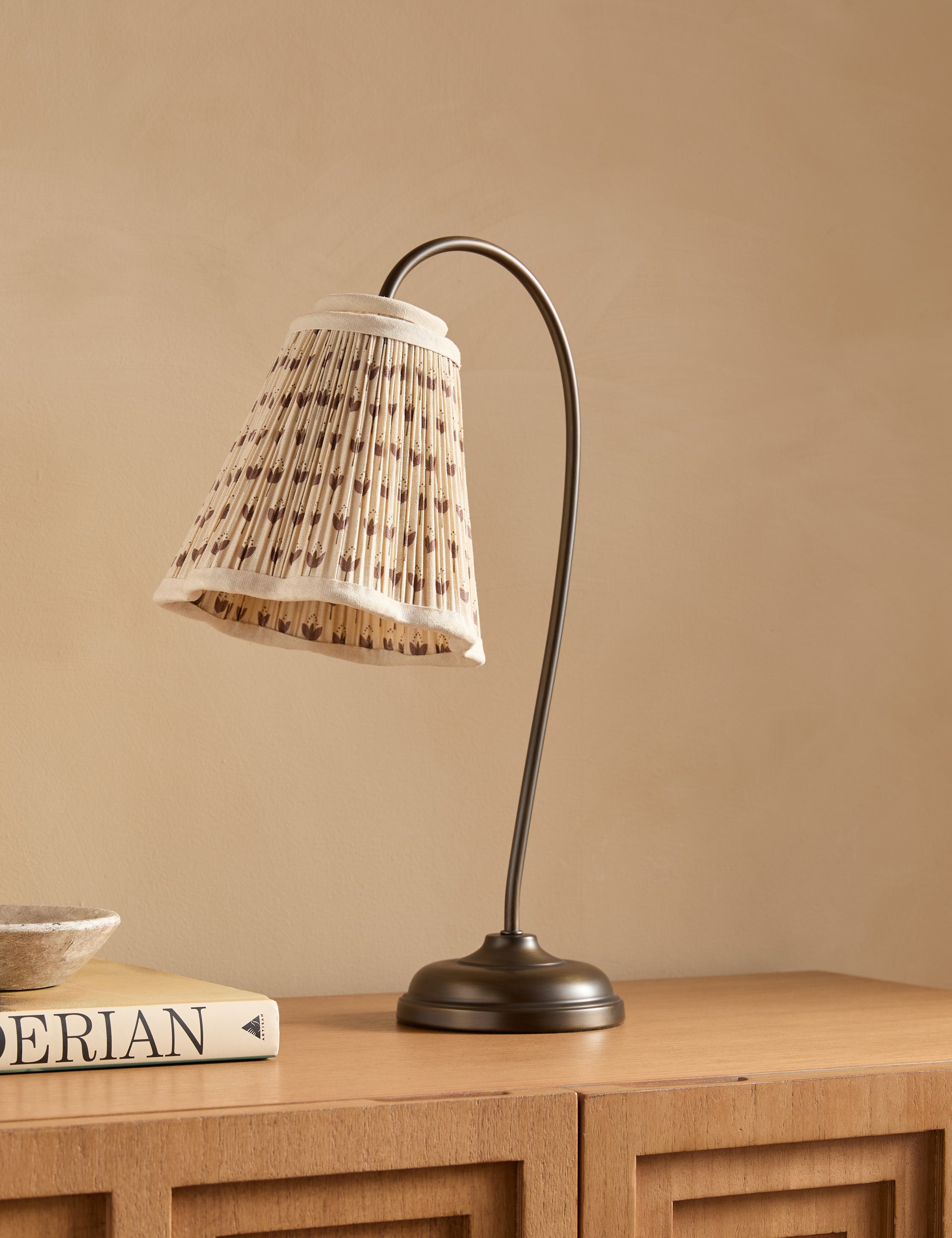 Juno Desk Lamp | Gooseneck Design, Floral Pleated Shade