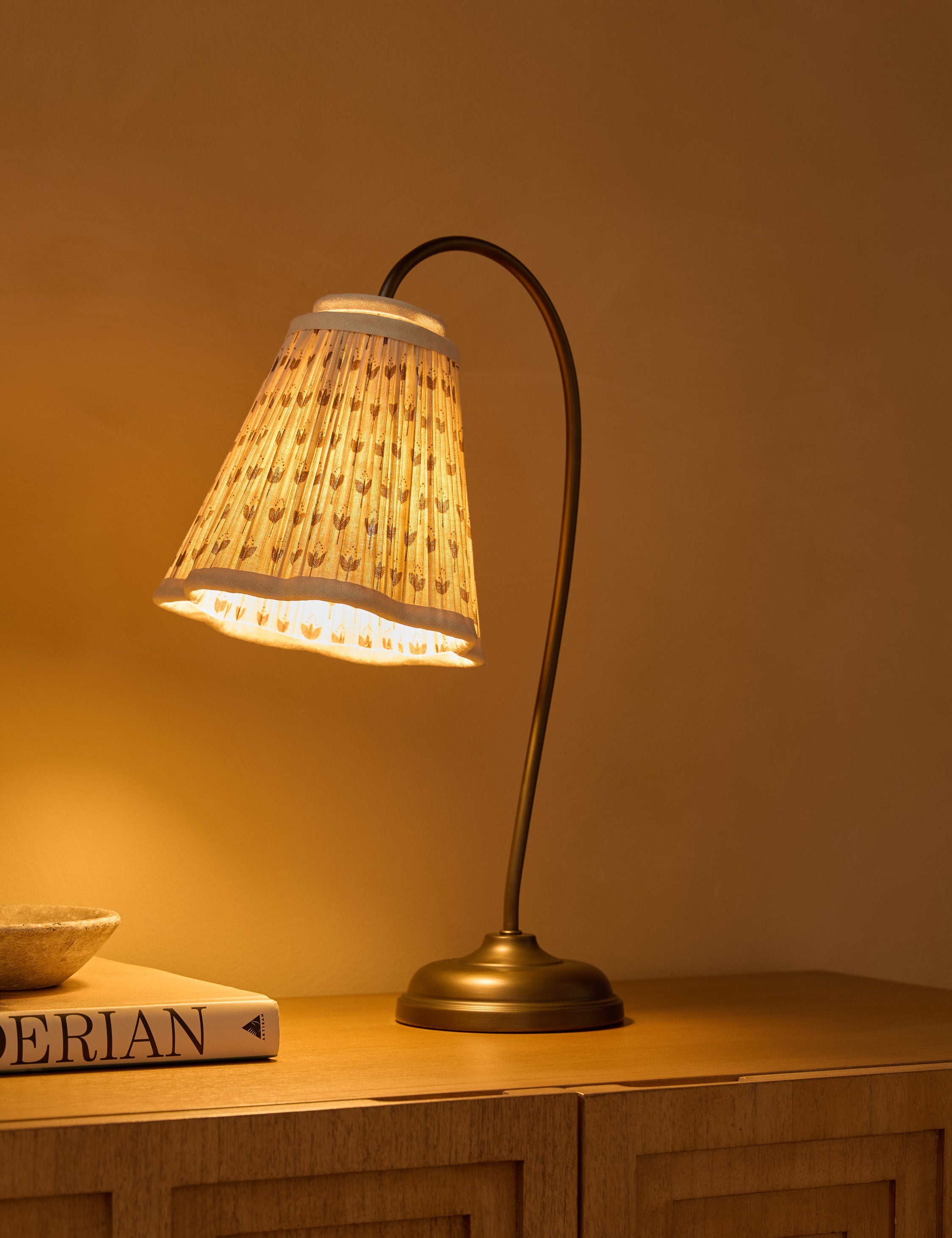 Juno Desk Lamp | Gooseneck Design, Floral Pleated Shade