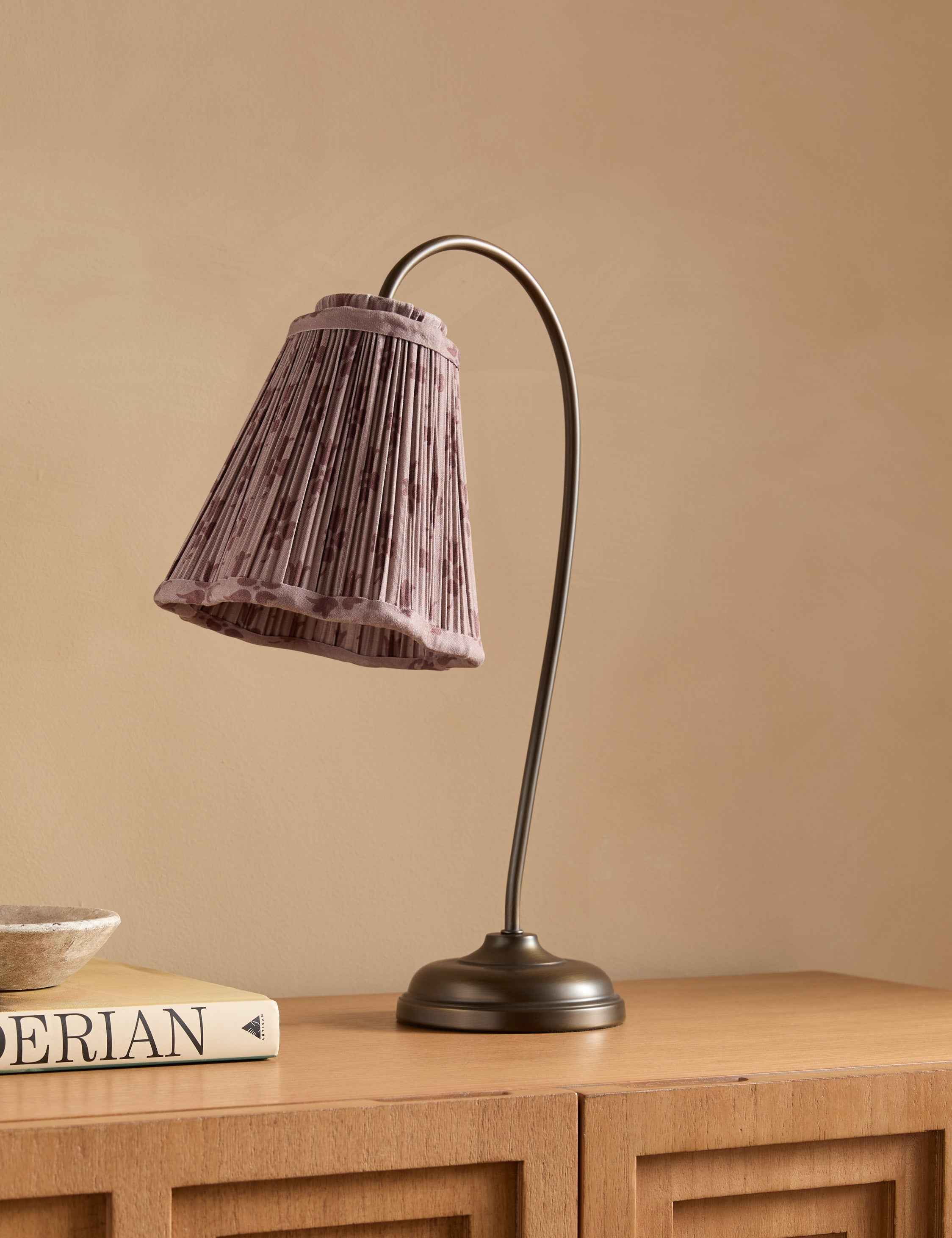 Juno Desk Lamp | Gooseneck Design, Floral Pleated Shade