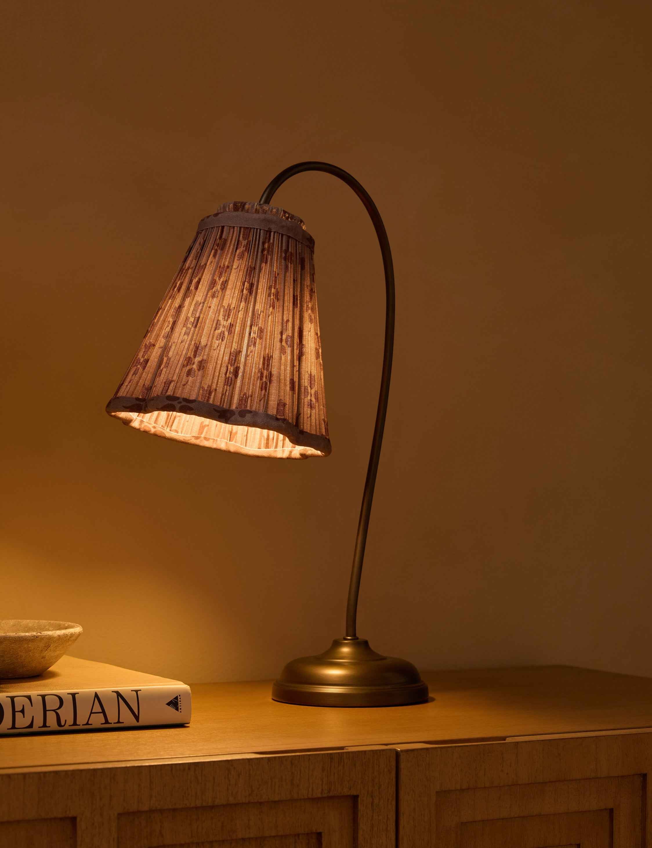 Juno Desk Lamp | Gooseneck Design, Floral Pleated Shade