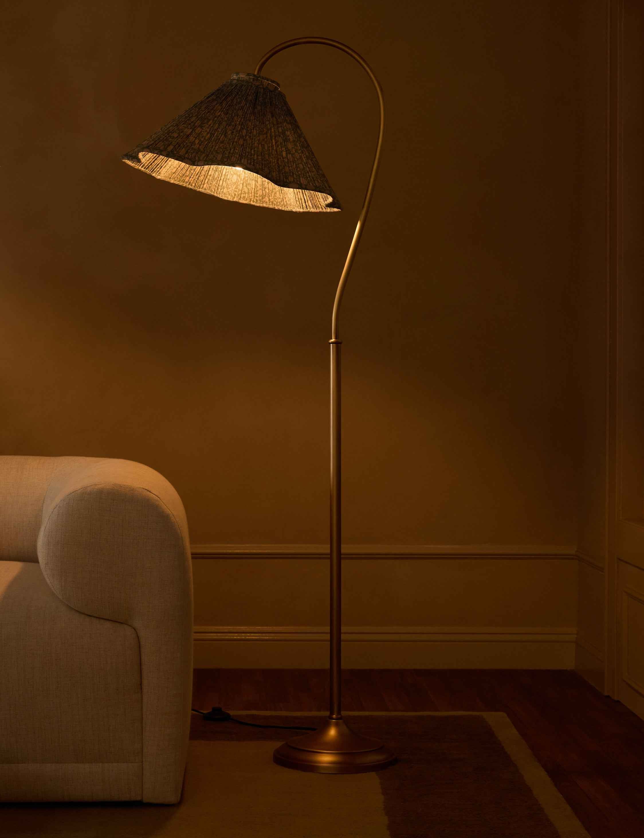Juno Floor Lamp | Gooseneck Design, Floral Pleated Shade