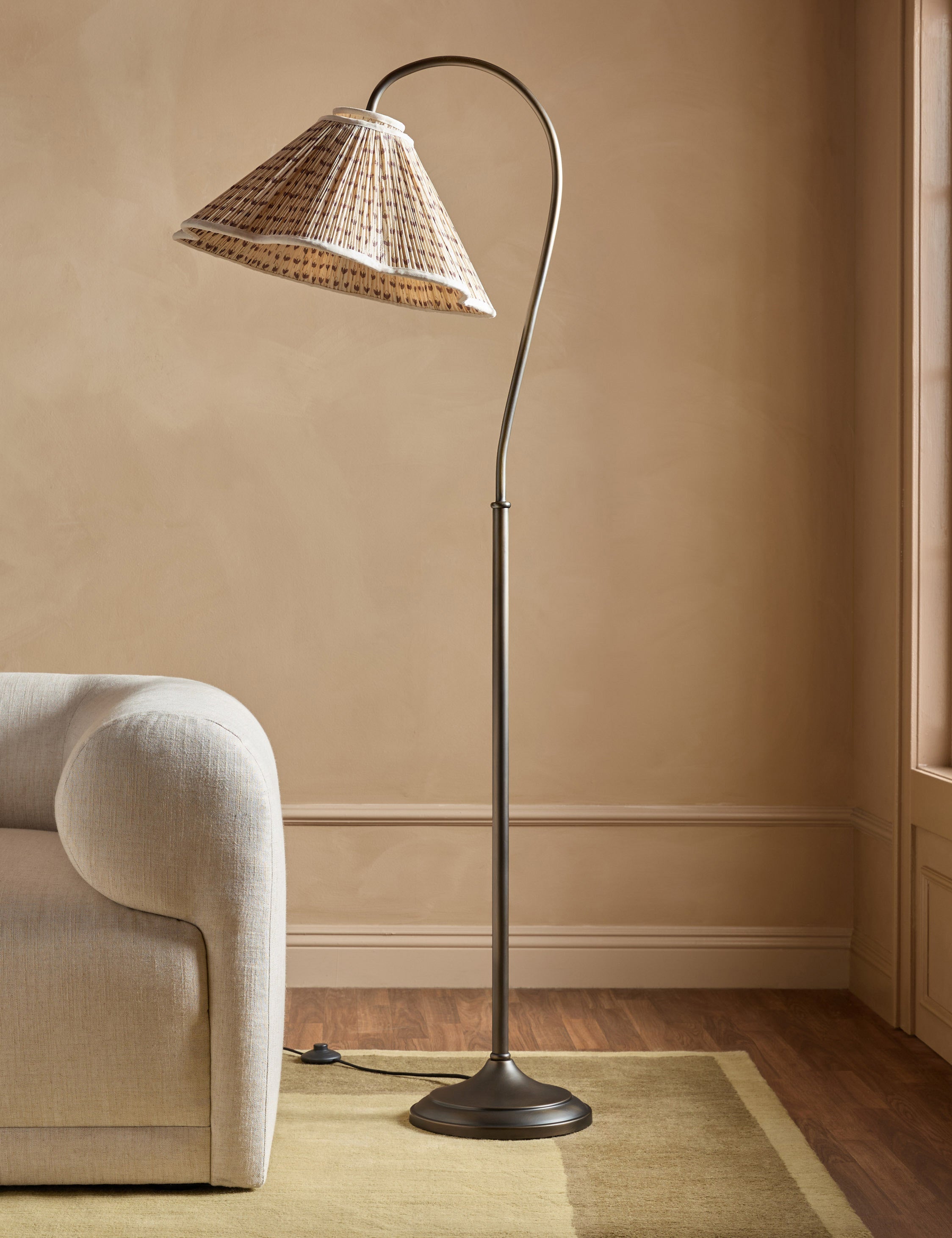 Juno Floor Lamp | Gooseneck Design, Floral Pleated Shade