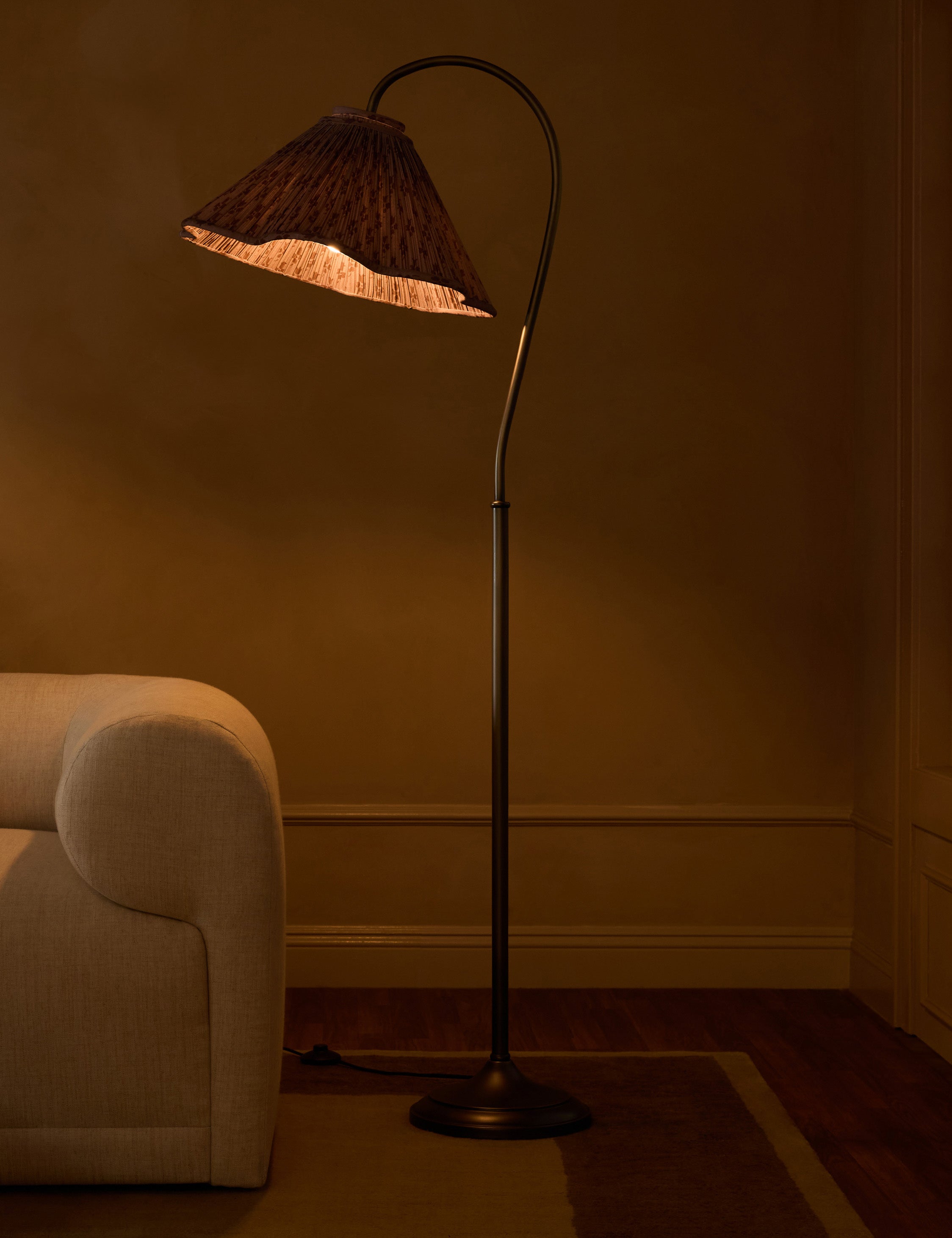 Juno Floor Lamp | Gooseneck Design, Floral Pleated Shade