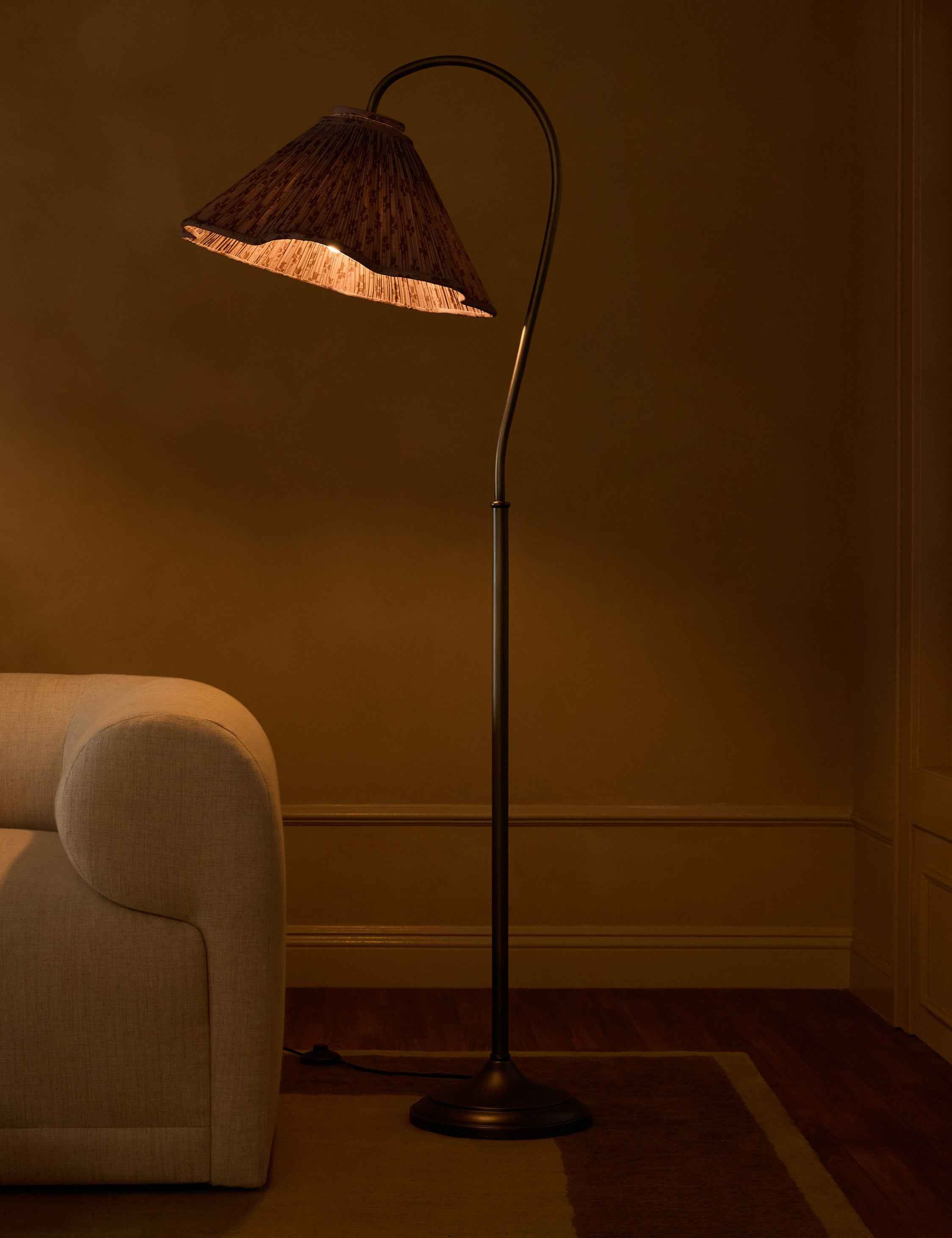 Juno Floor Lamp | Gooseneck Design, Floral Pleated Shade