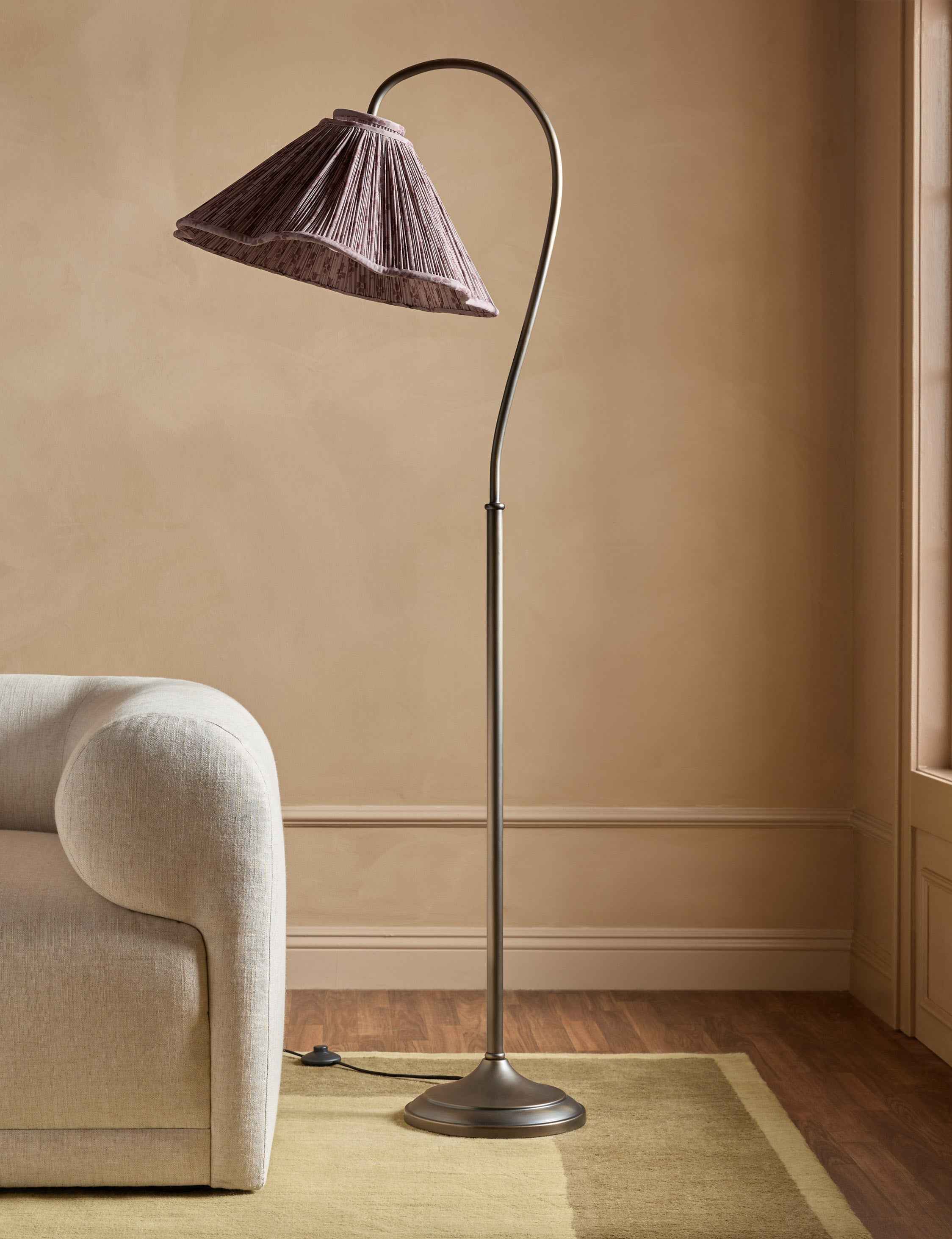 Juno Floor Lamp | Gooseneck Design, Floral Pleated Shade