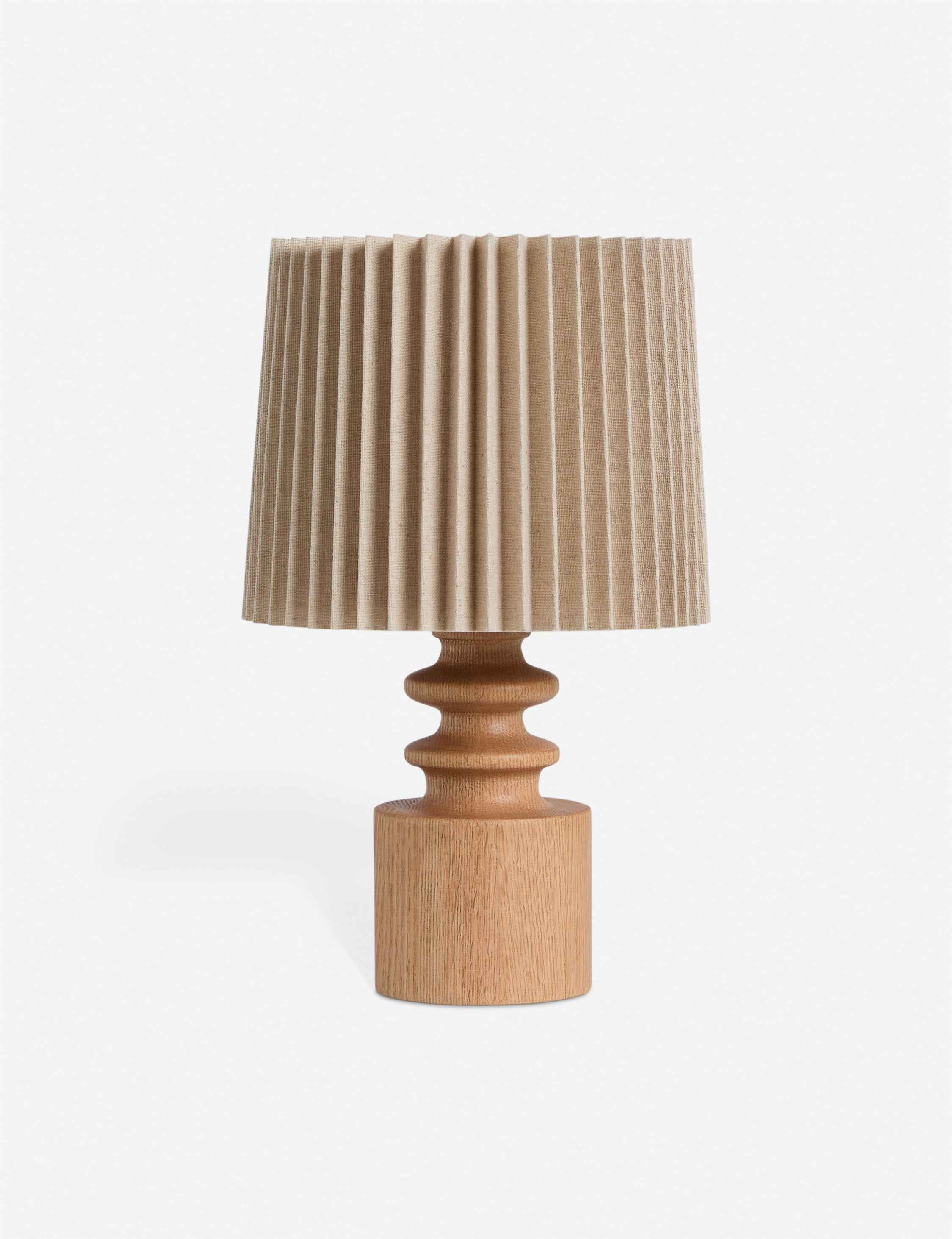 Juno Table Lamp | Turned Wood Base, Pleated Linen Shade