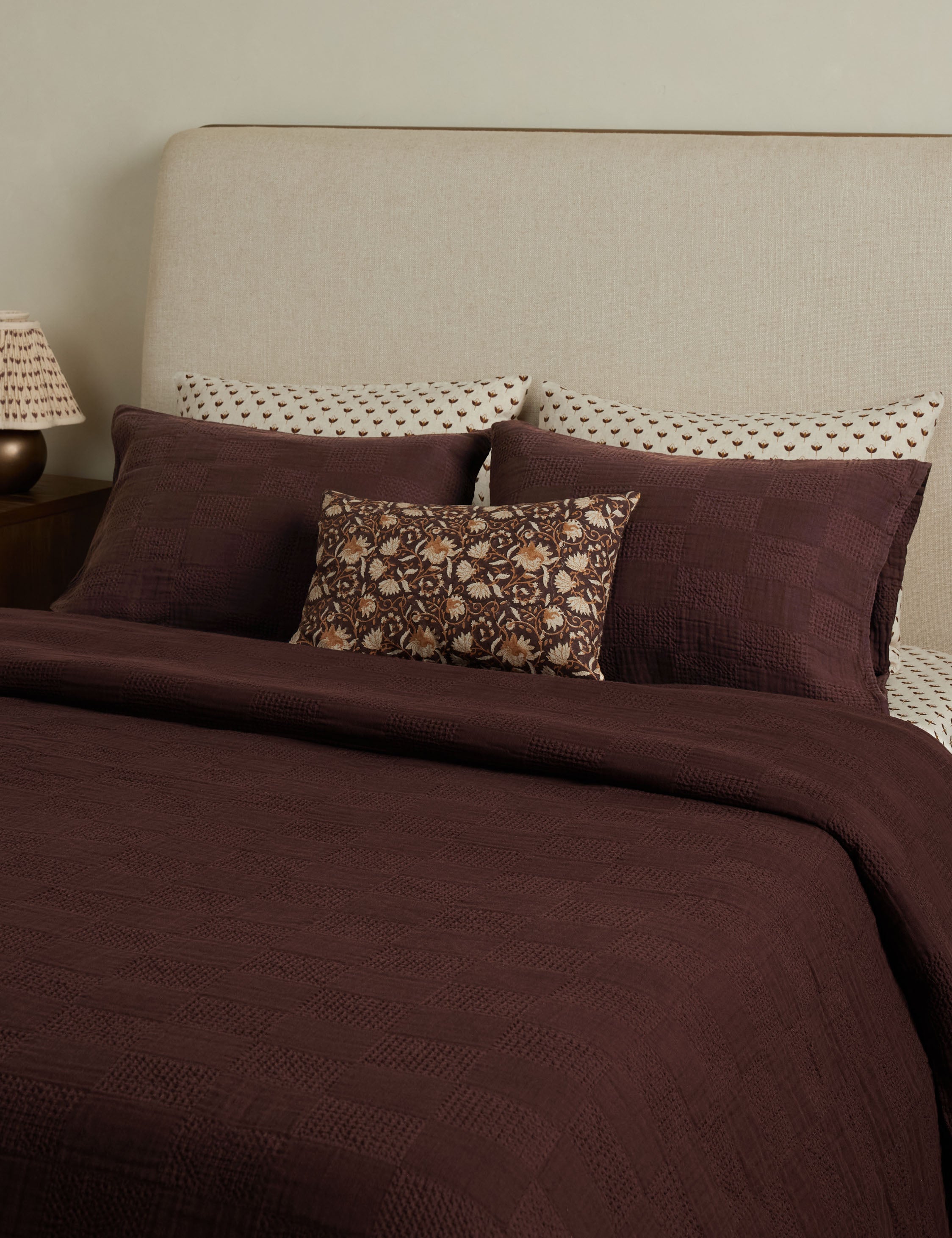Sable Linen Pillow | Floral Pattern, Soft Down Fill