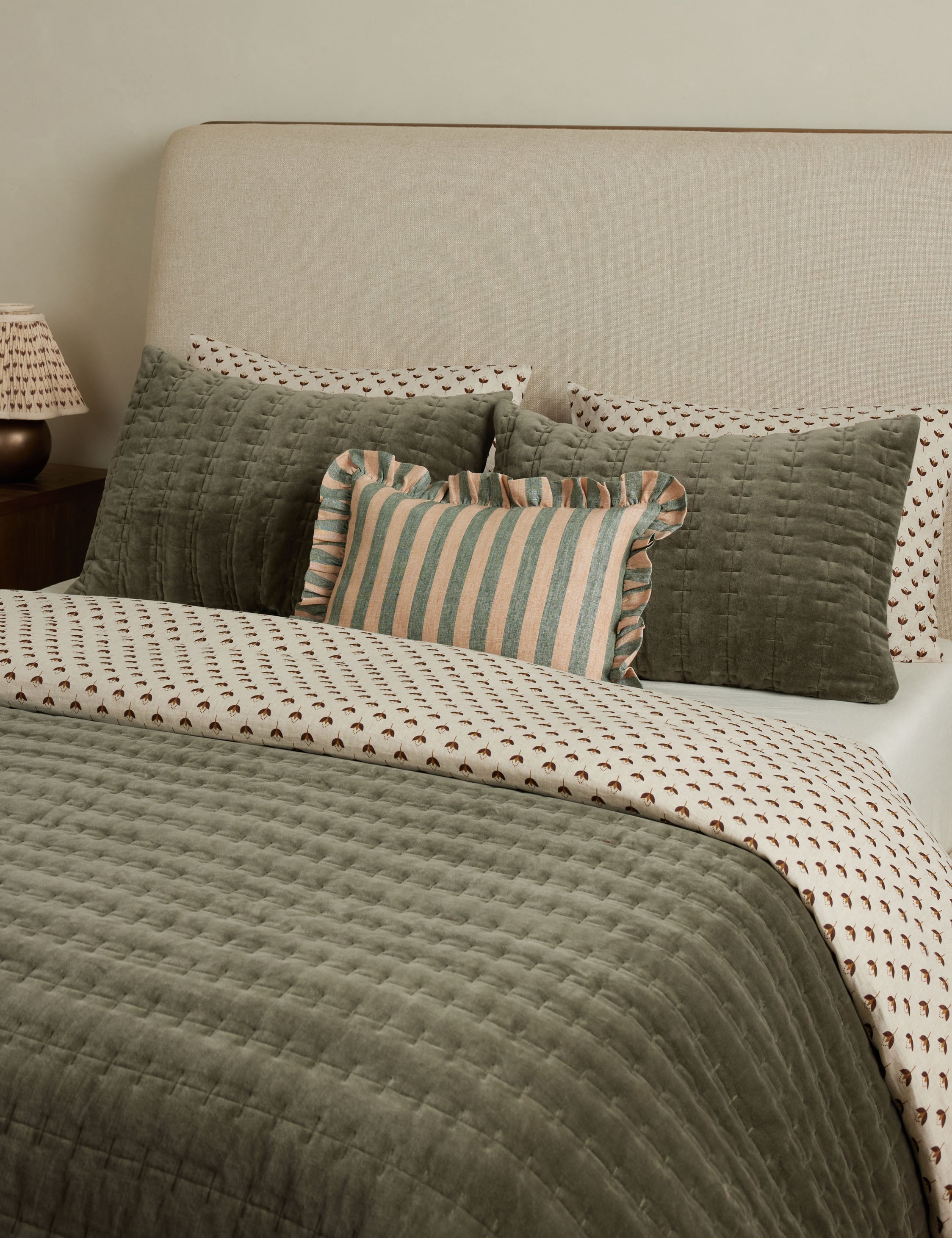 Amara Ruffle Pillow | Linen, Striped Design