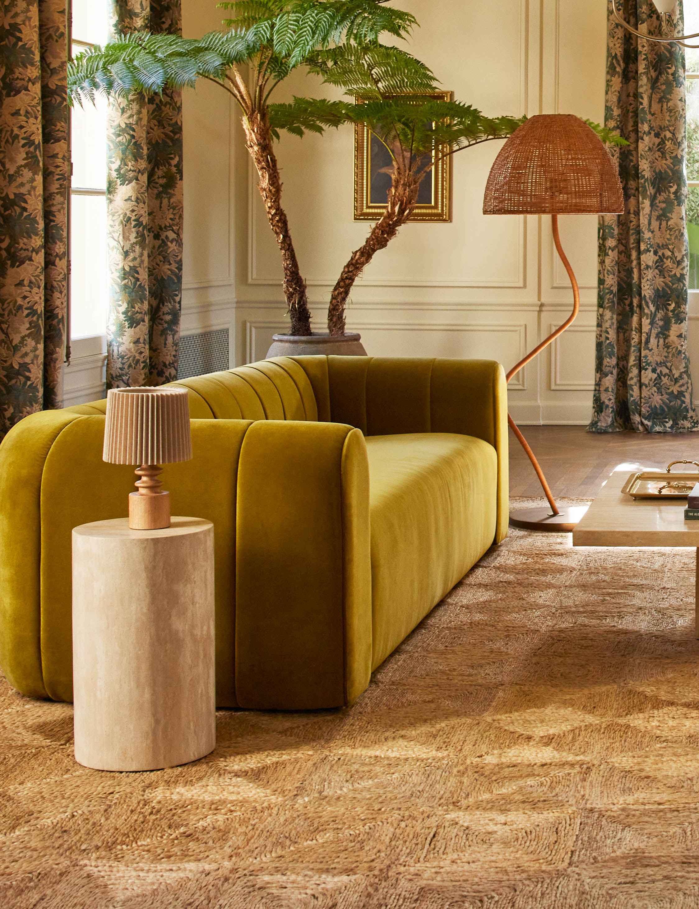 Juno Table Lamp | Turned Wood Base, Pleated Linen Shade