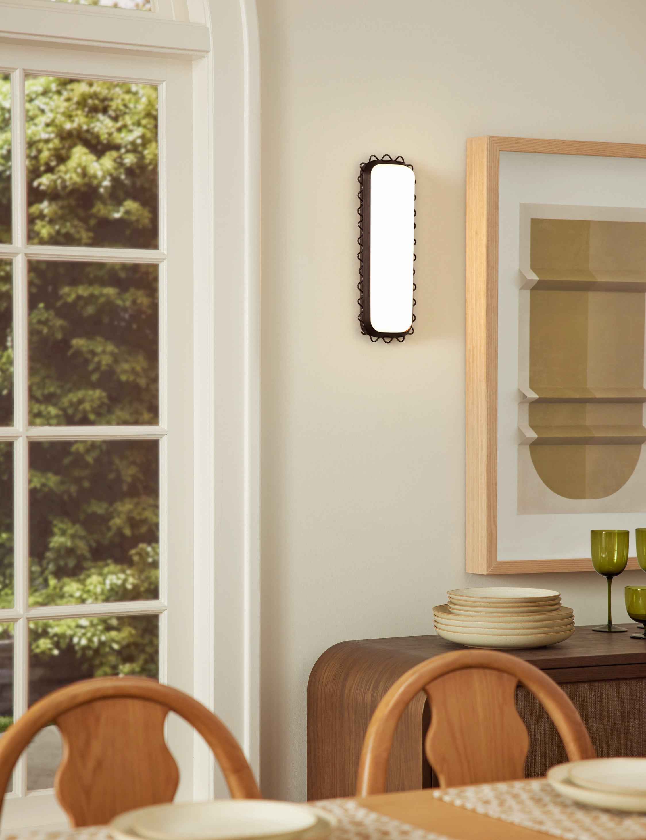 Savita Wall Sconce | Glass Shade, Wavy Metal Trim