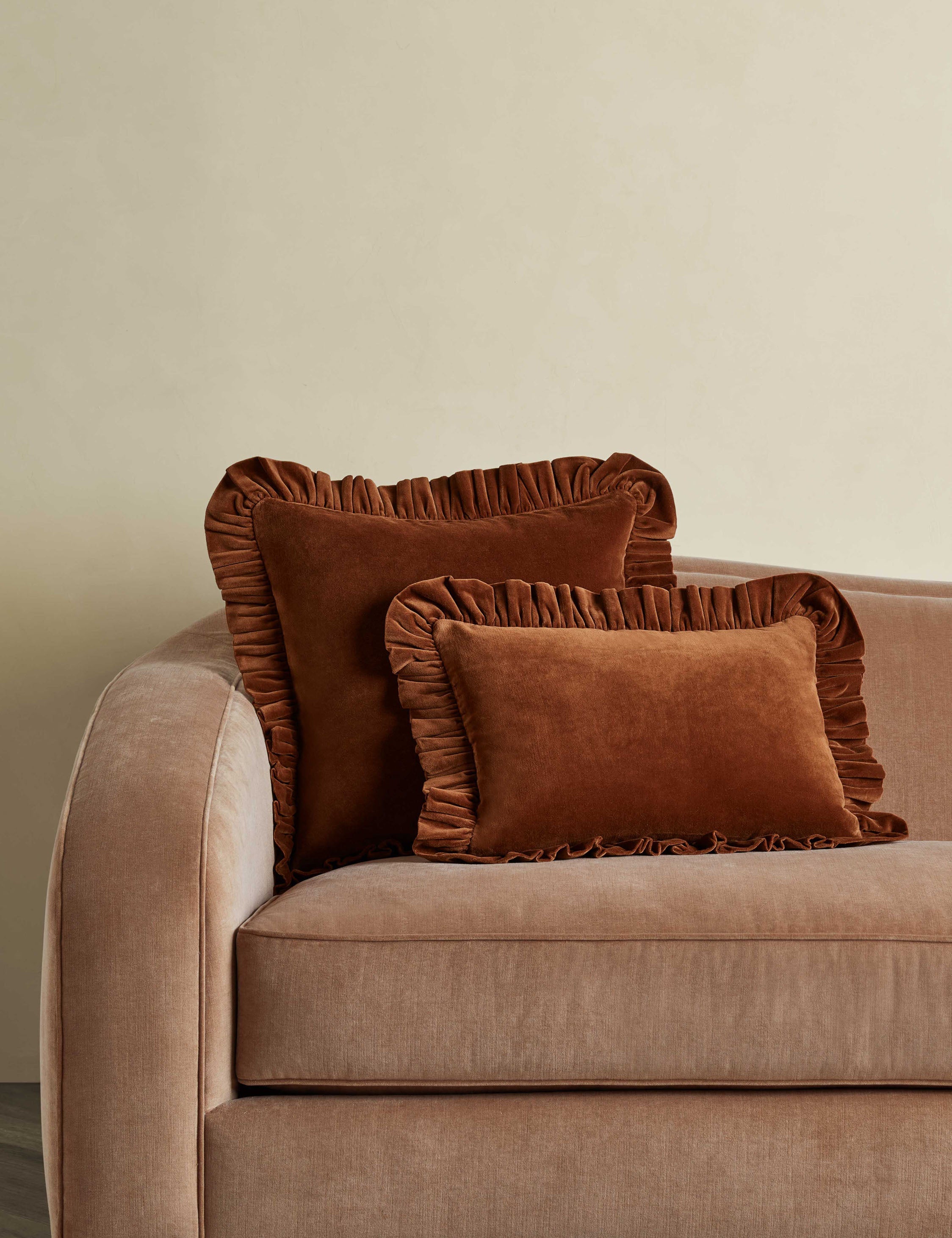 Mira Velvet Pillow | Ruffled Flange, Luxe Texture