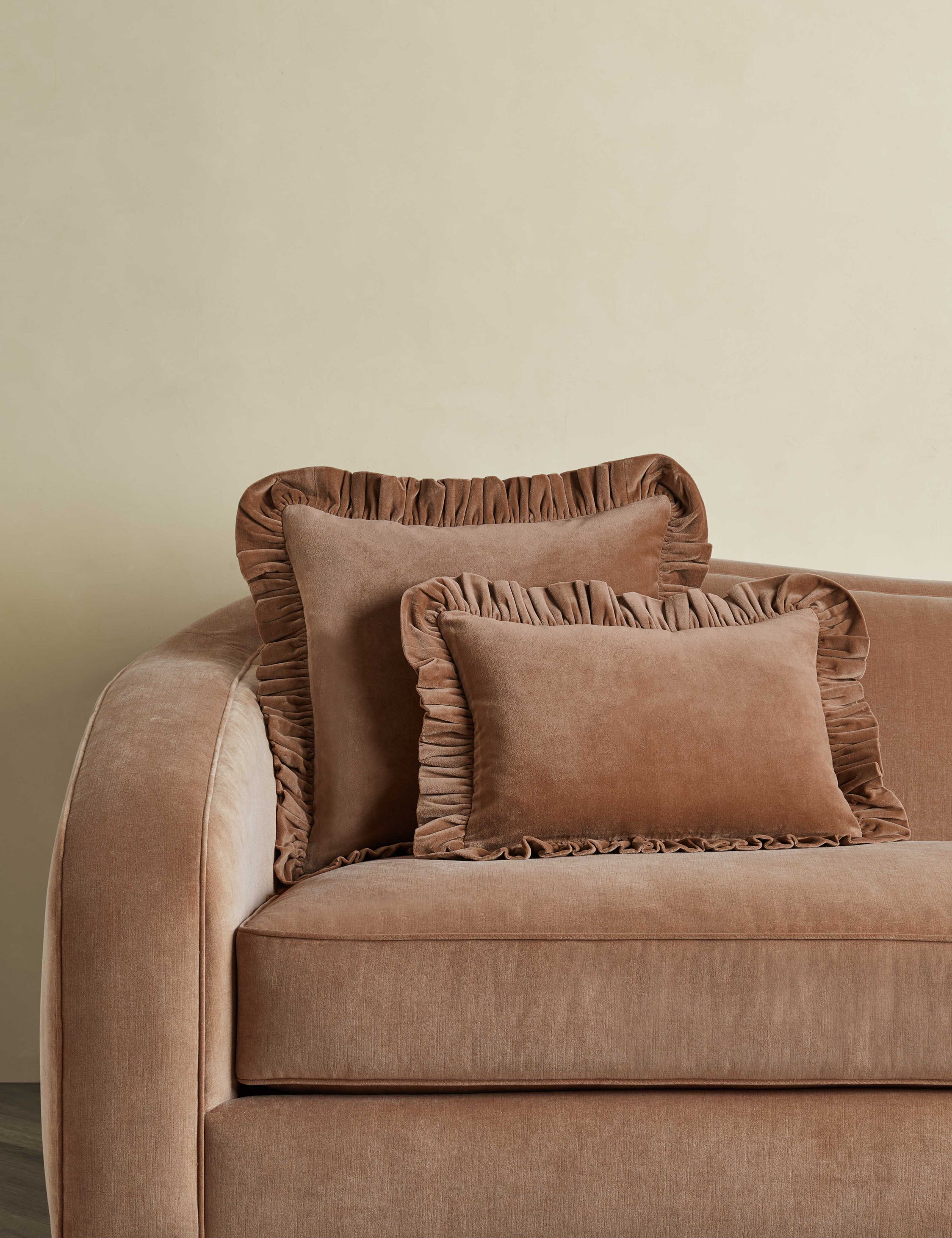 Mira Velvet Pillow | Ruffled Flange, Solid Design