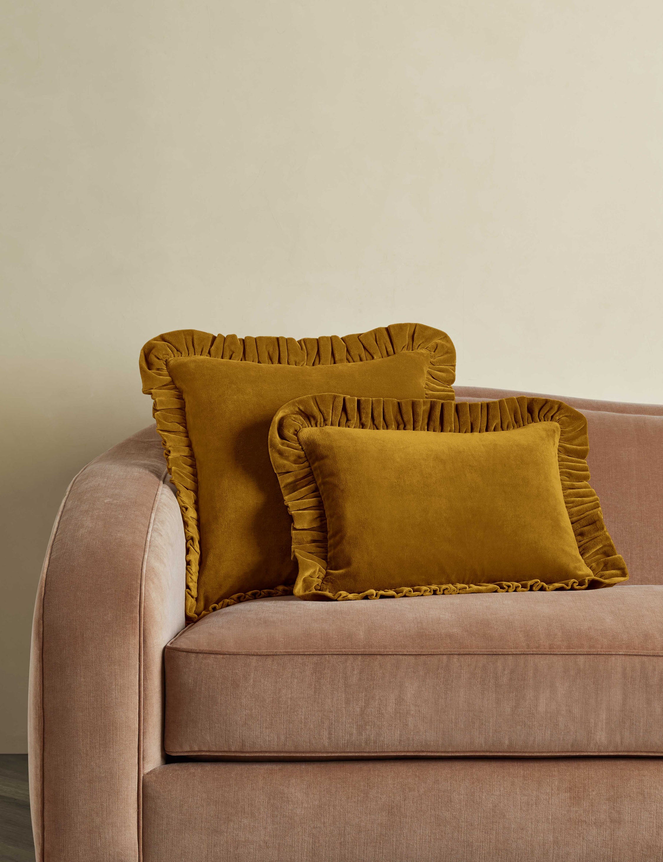 Mira Velvet Pillow | Ruffled Flange, Luxe Texture