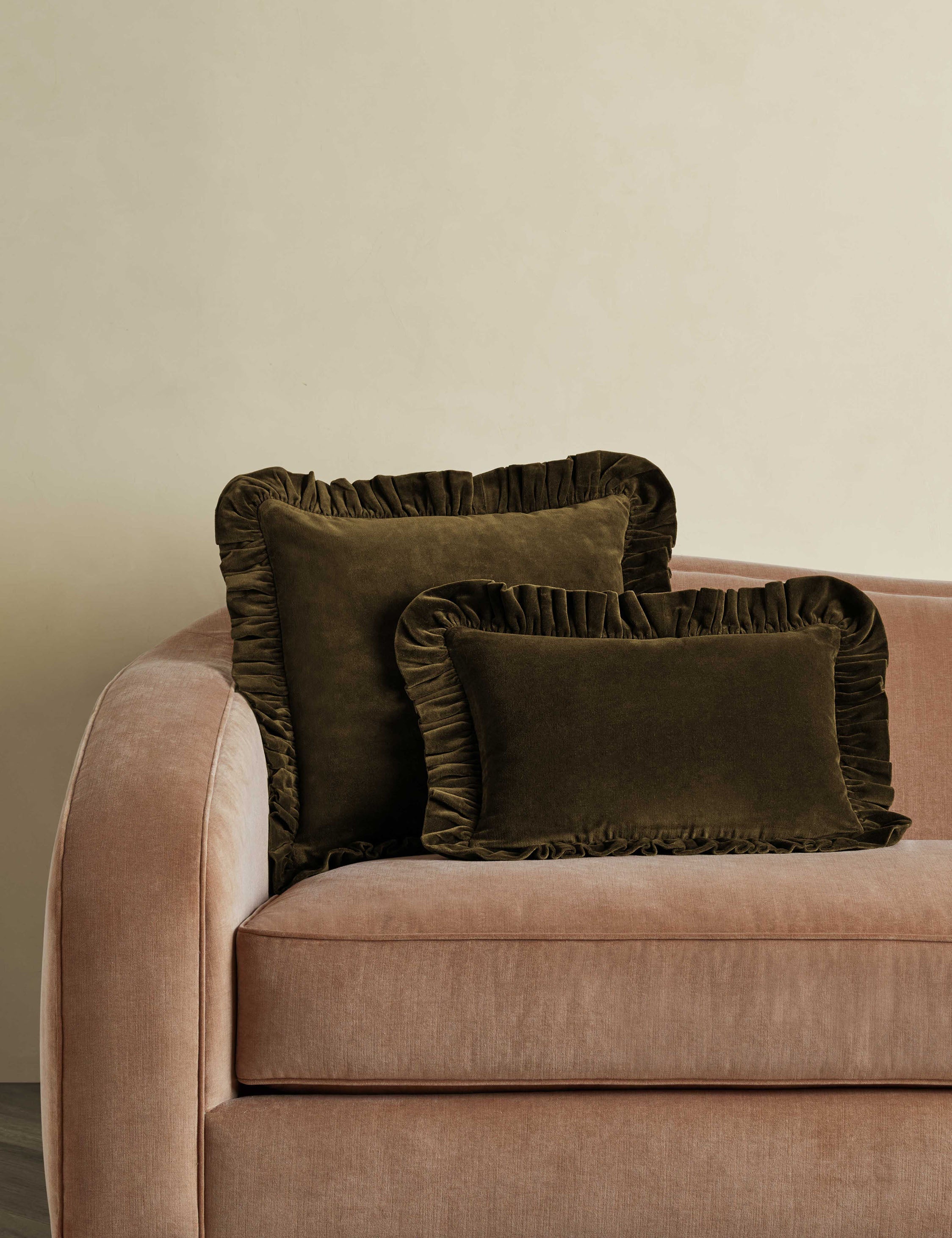 Mira Velvet Pillow | Ruffled Flange, Solid Design