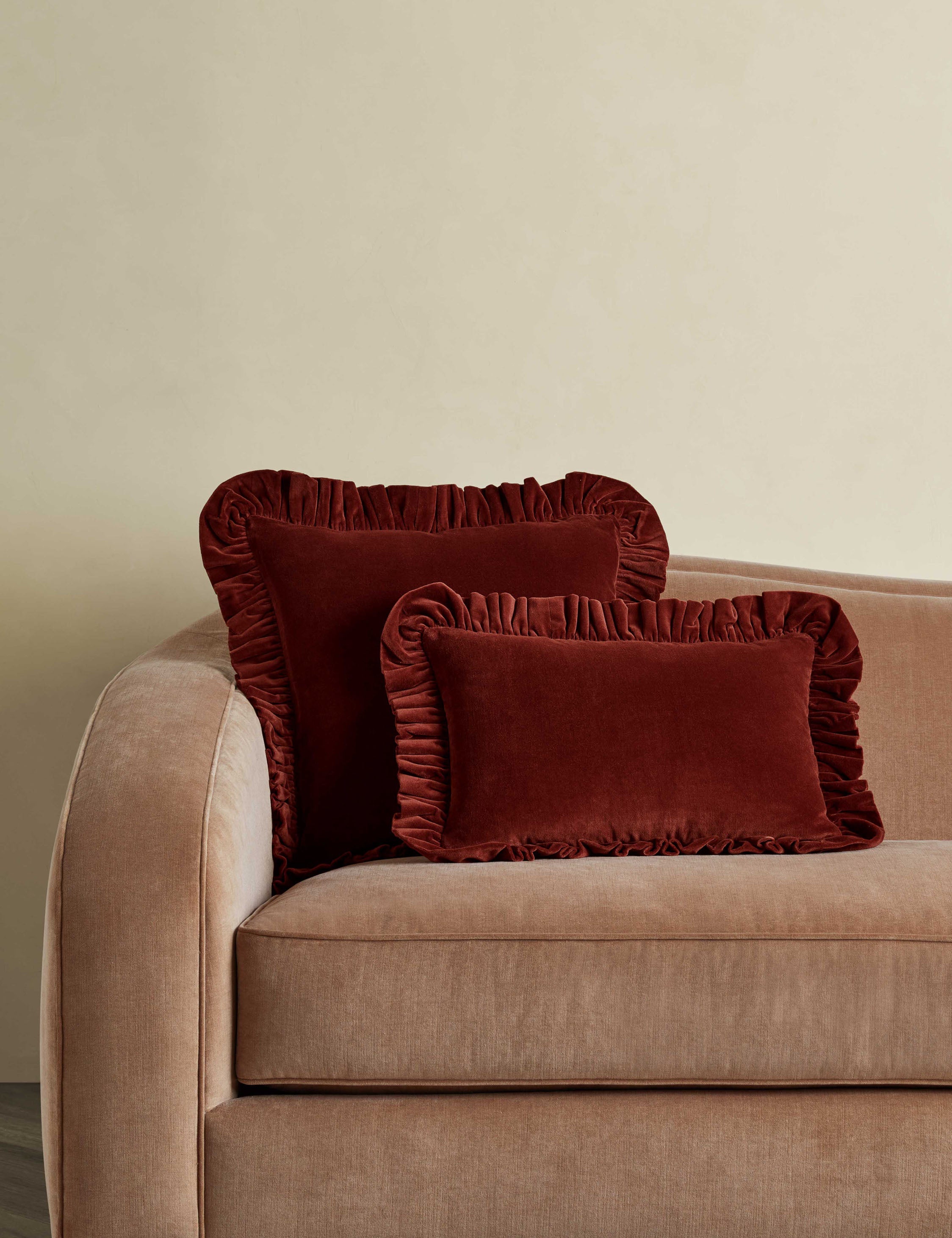 Mira Velvet Pillow | Ruffled Flange, Solid Design