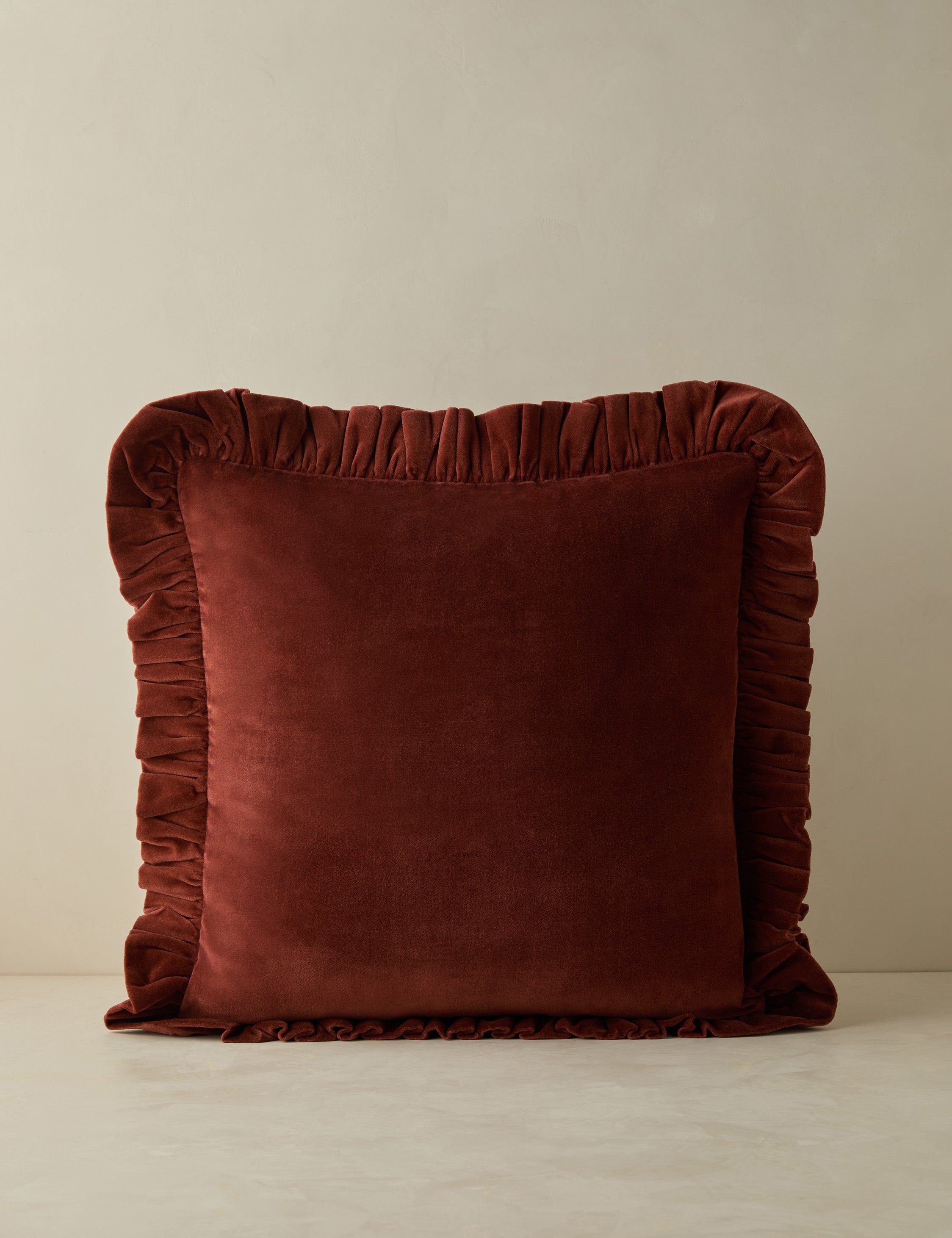 Mira Velvet Pillow | Ruffled Flange, Luxe Texture
