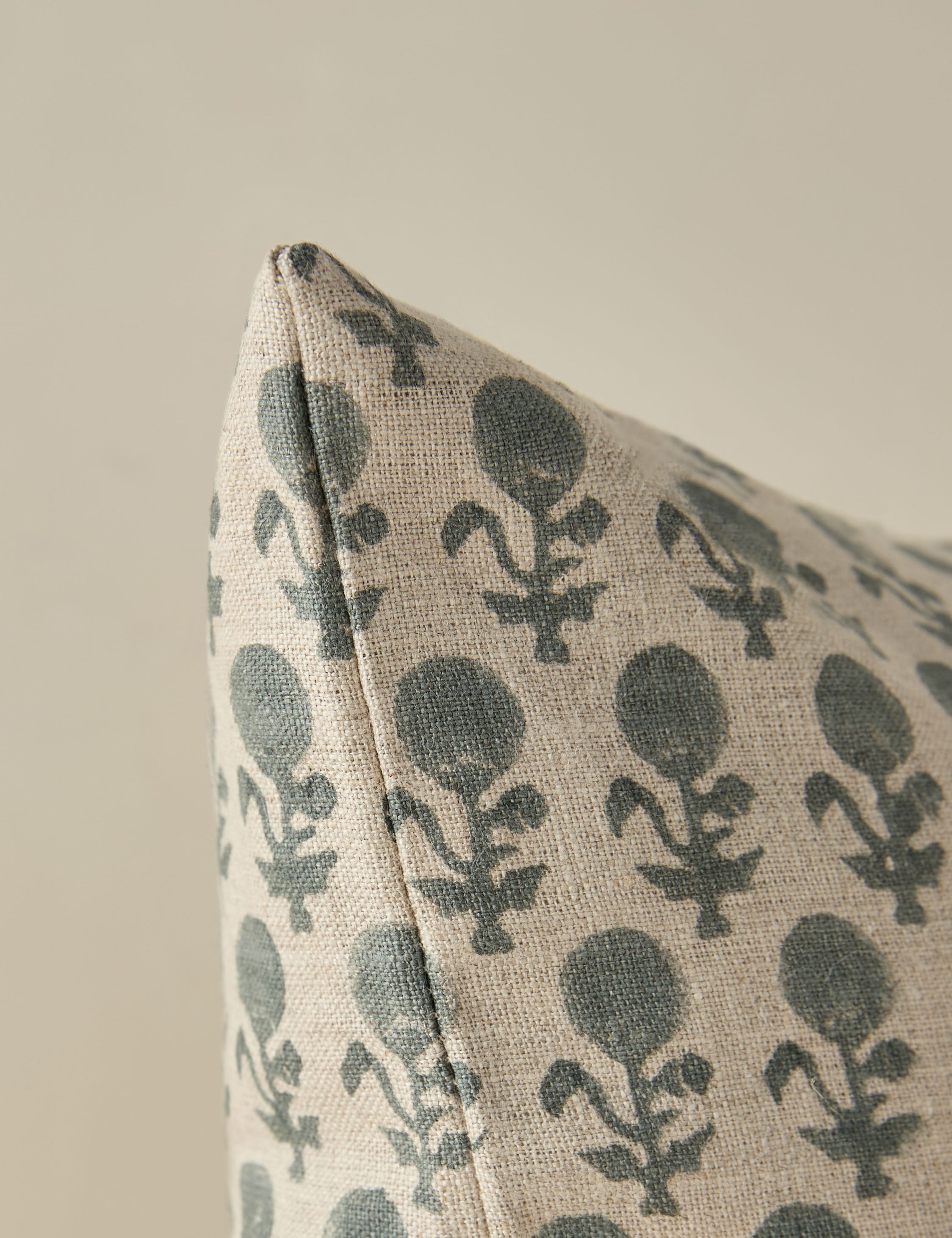 Mira Linen Pillow | Handmade Block Print, Floral Design