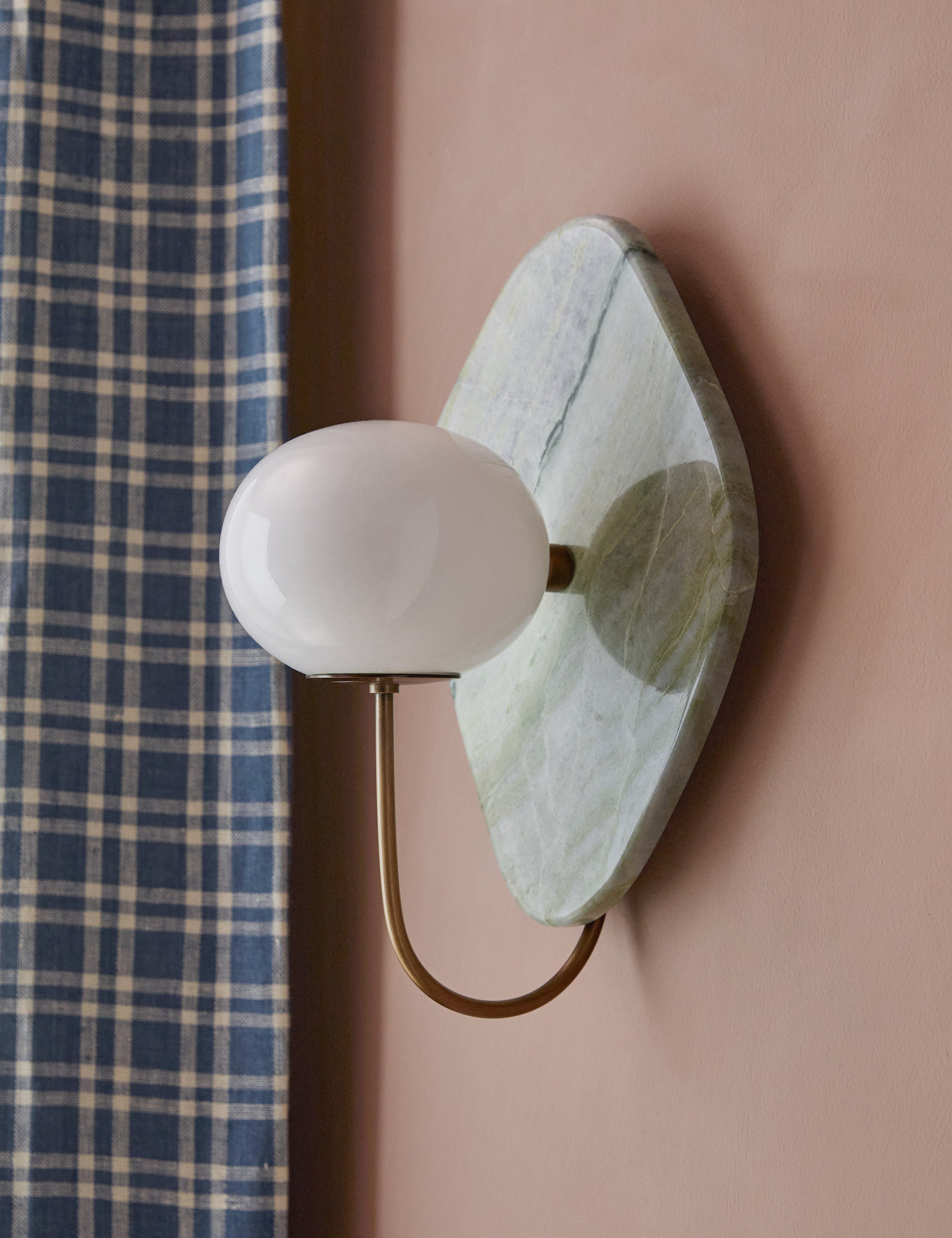 Mira Marble Sconce | Curved Arm, Glass Globe