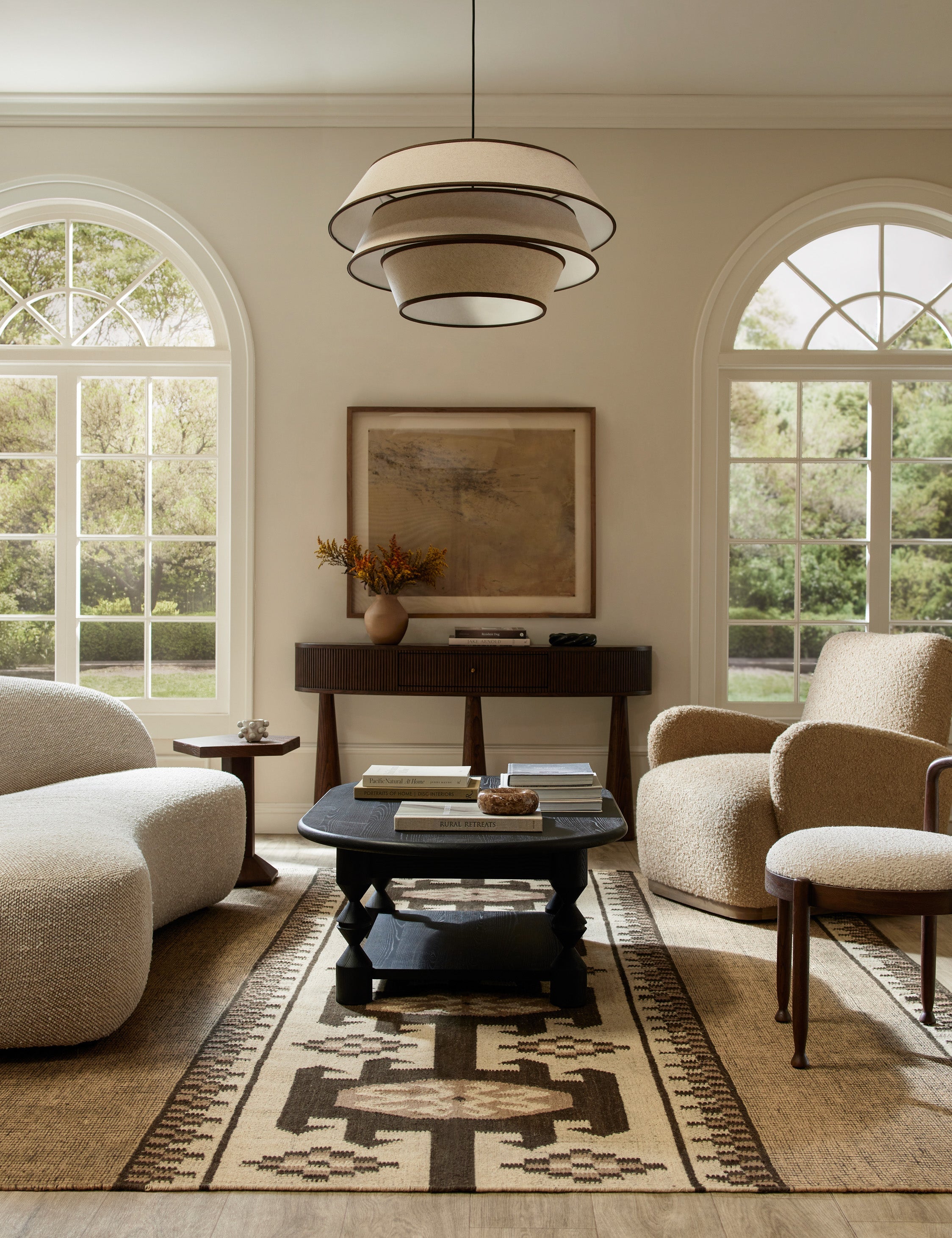 Pivo Pendant Light | Ivory Linen Shade with Toffee Trim