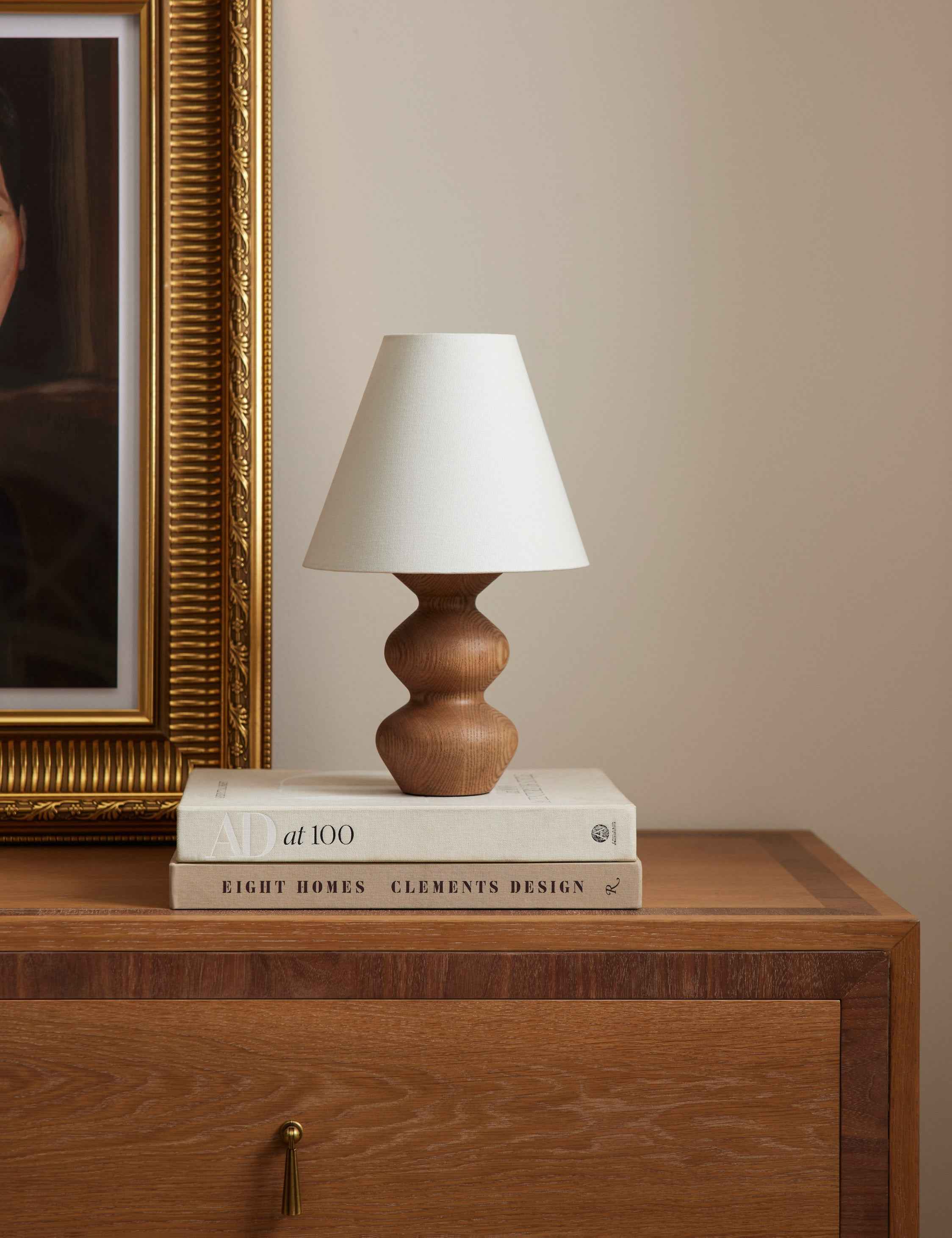 Oriana Table Lamp | Wood Base, Tapered Linen Shade