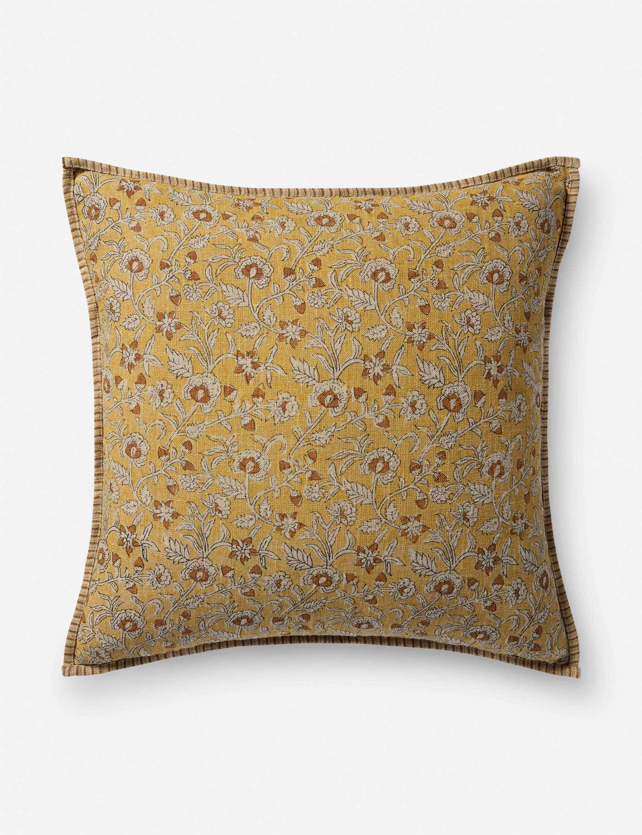 Cielo Linen Pillow | Intricate Floral Design, Stitched Edge